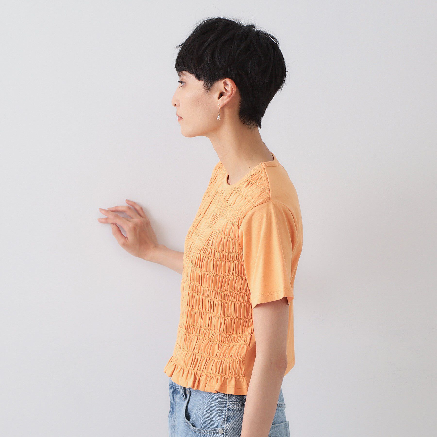 OPAQUE.CLIP「シャーリングショートTシャツ【洗濯機洗い可】」|Tシャツ・カットソー|