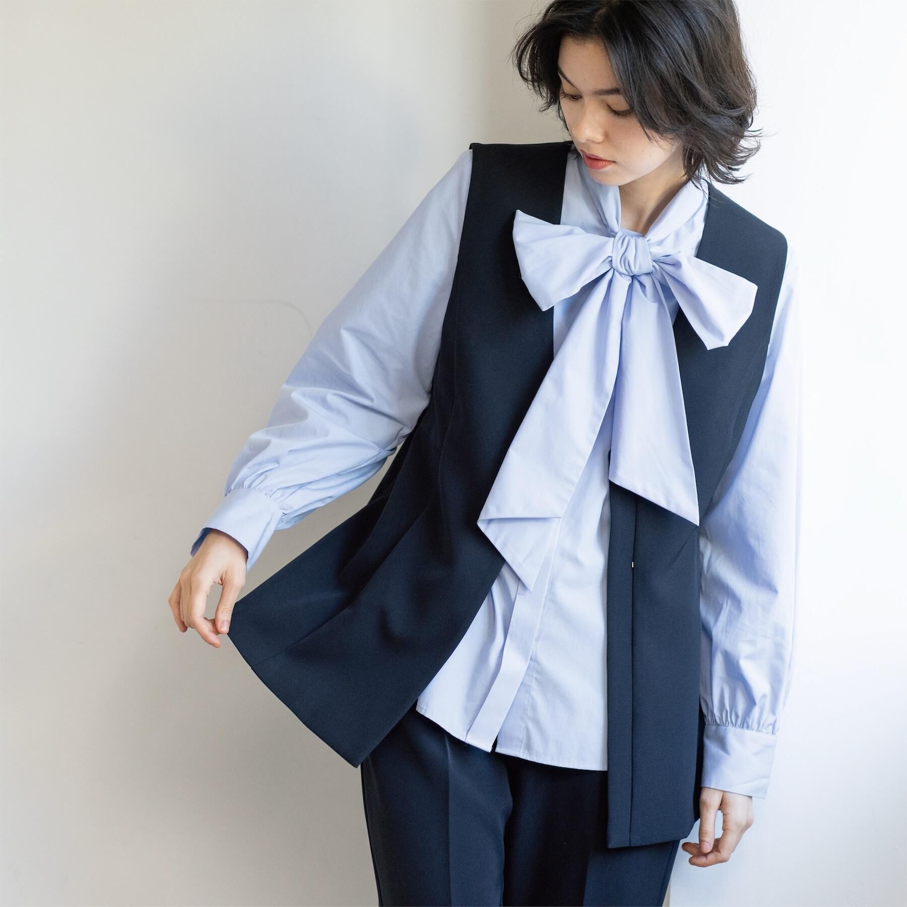 OPAQUE.CLIP「ペプラムジレ/セットアップ対応可【洗濯機OK】」|ベスト・ジレ|ブラック(019)