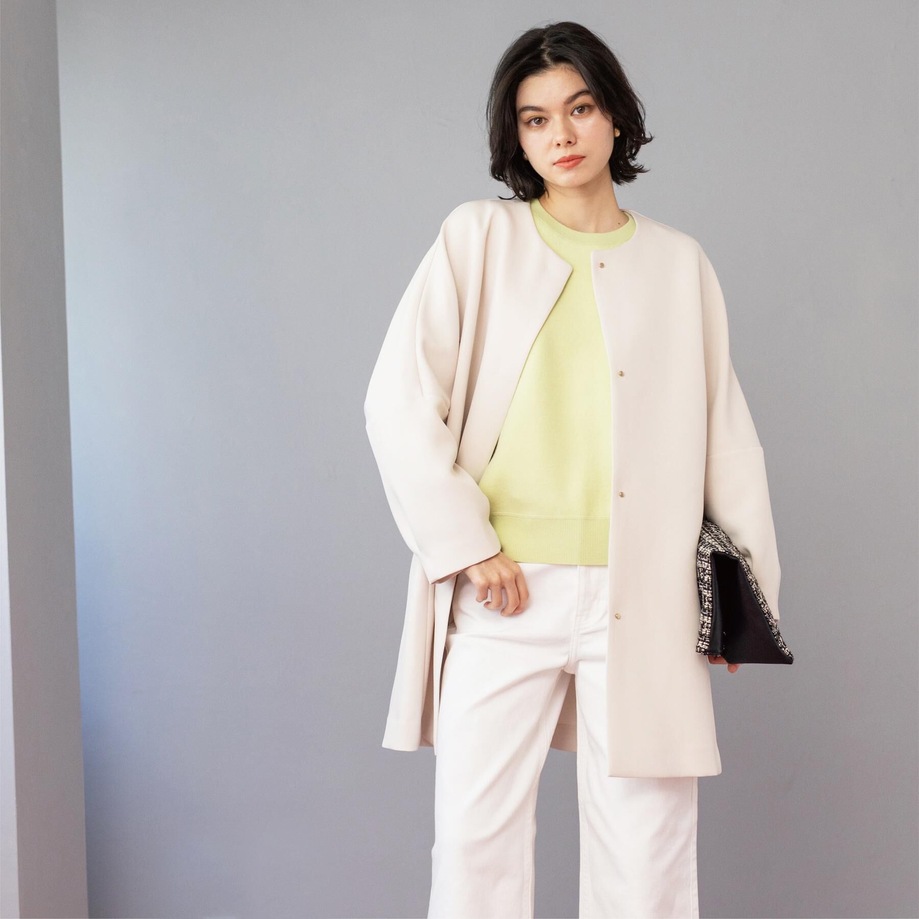 OPAQUE.CLIP「フォルムスリーブミドルコート【洗濯機OK】」|ノーカラーコート|