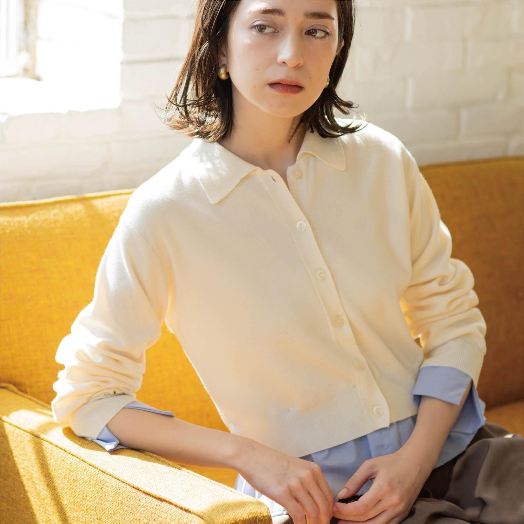 OPAQUE.CLIP「ポロ衿シャツドッキングニット【洗濯機OK】」|カーディガン|オフホワイト(003