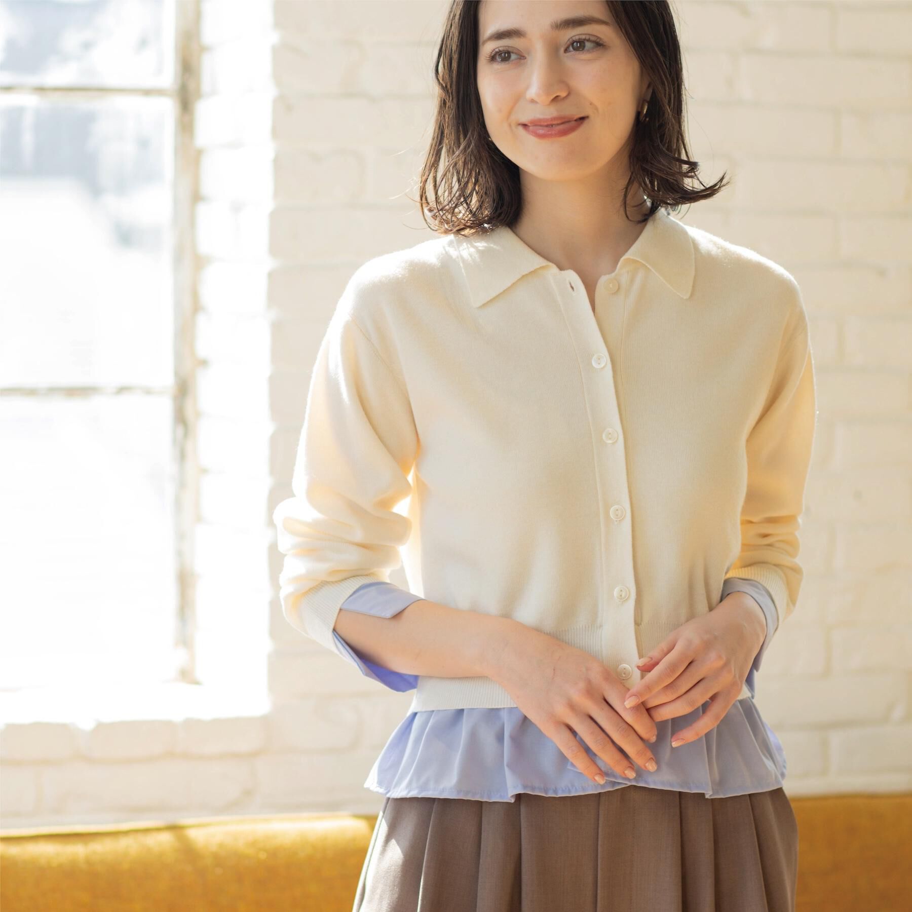 OPAQUE.CLIP「ポロ衿シャツドッキングニット【洗濯機OK】」|カーディガン|