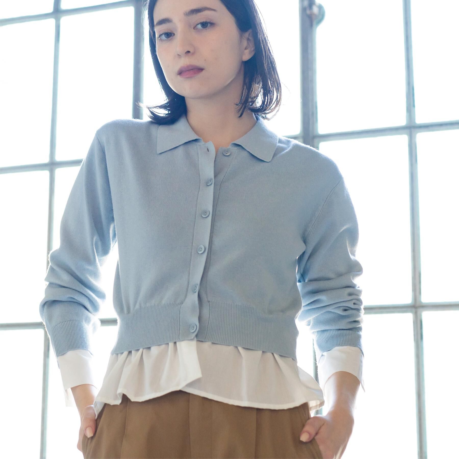 OPAQUE.CLIP「ポロ衿シャツドッキングニット【洗濯機OK】」|カーディガン|