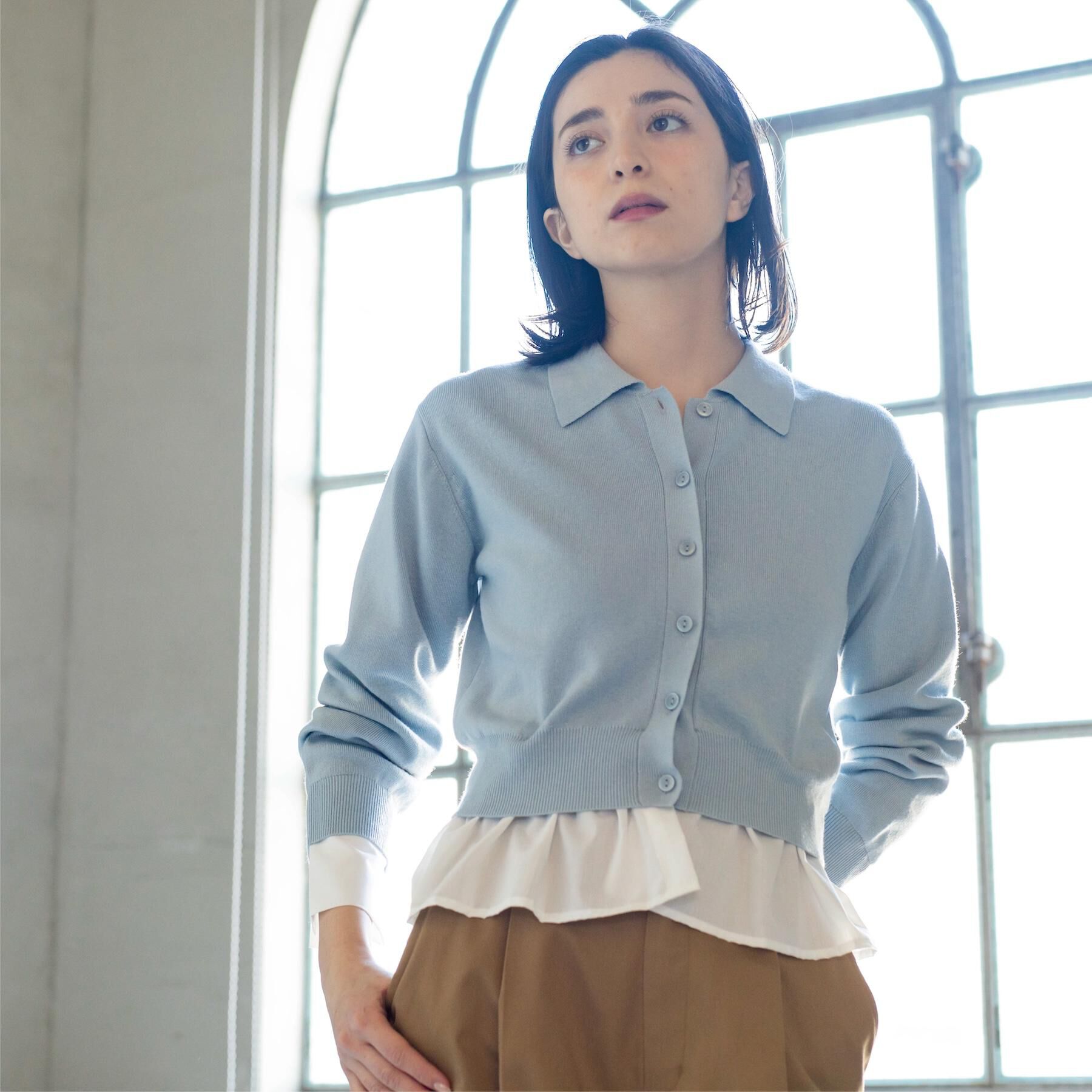 OPAQUE.CLIP「ポロ衿シャツドッキングニット【洗濯機OK】」|カーディガン|