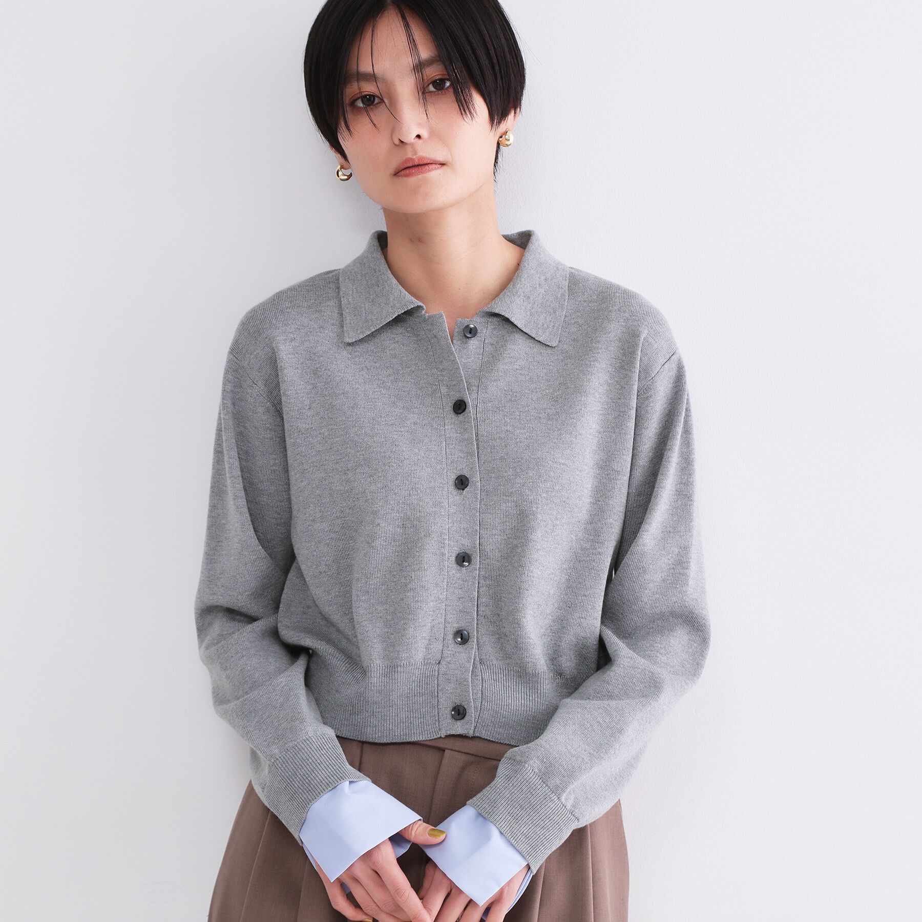 OPAQUE.CLIP「ポロ衿シャツドッキングニット【洗濯機OK】」|カーディガン|