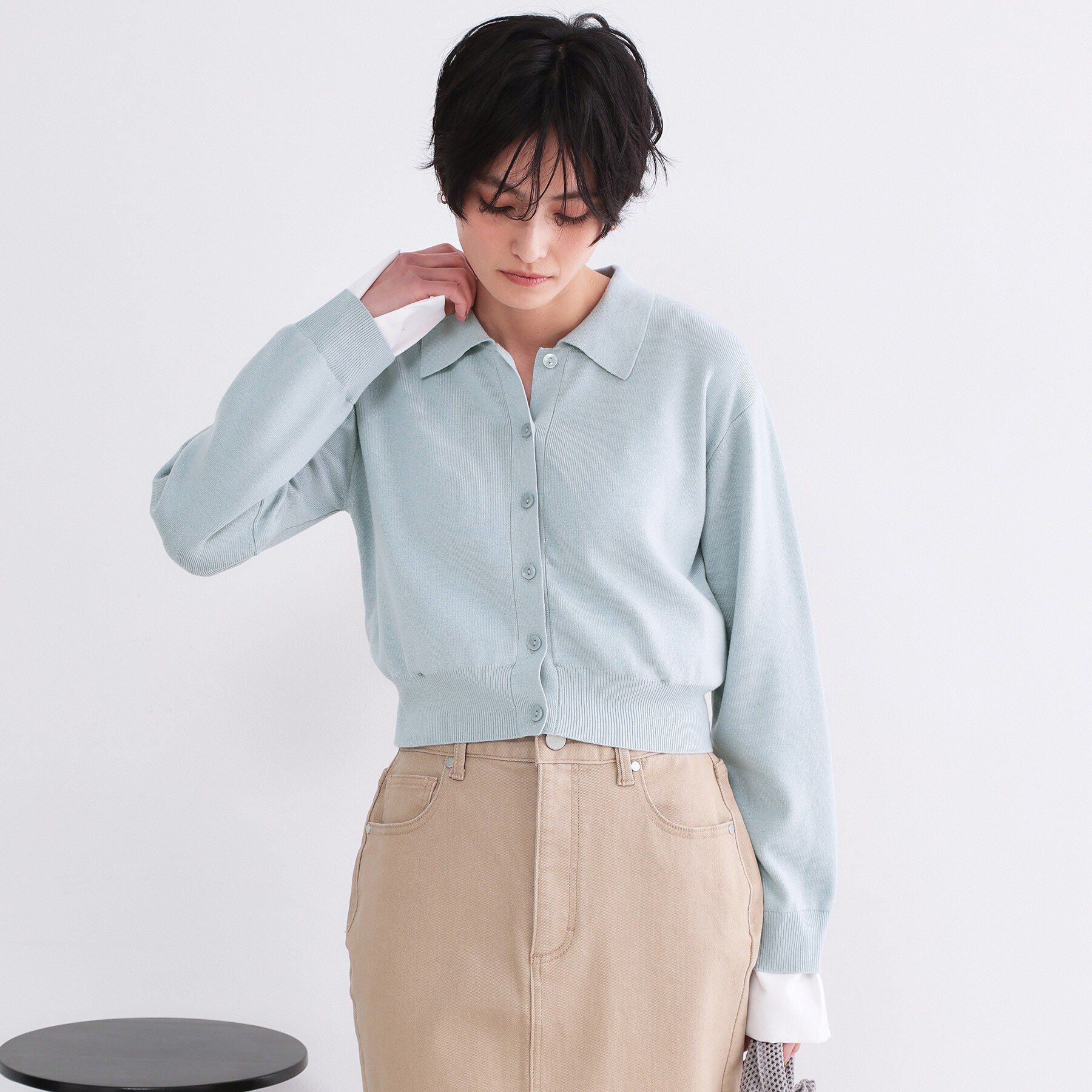 OPAQUE.CLIP「ポロ衿シャツドッキングニット【洗濯機OK】」|カーディガン|