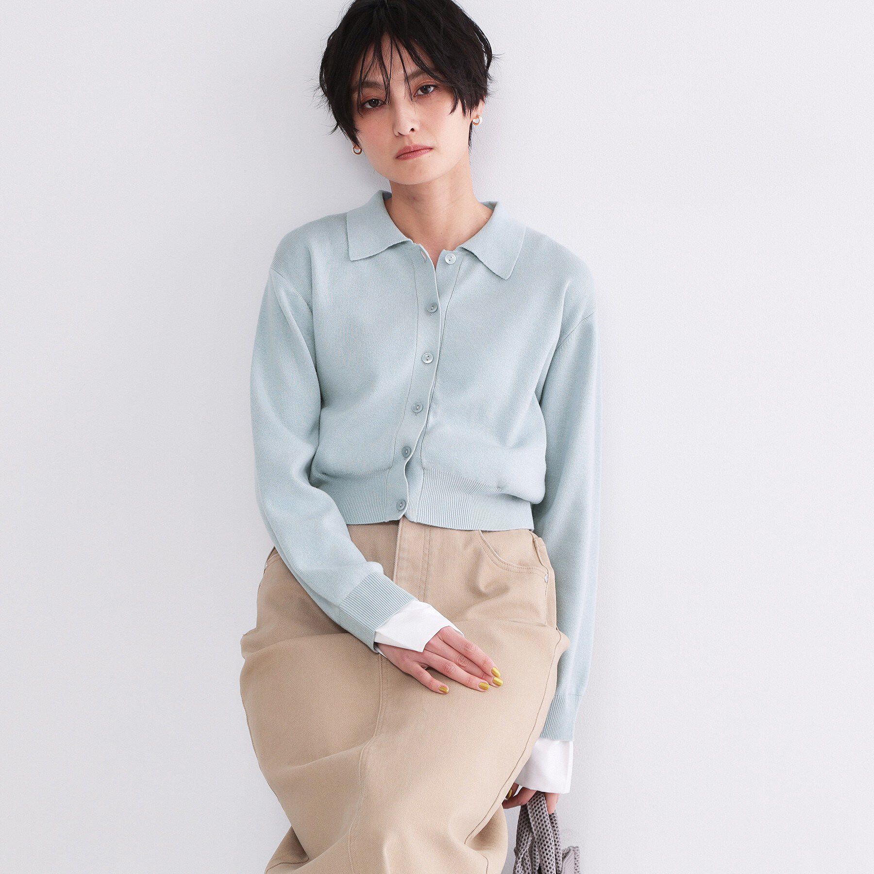 OPAQUE.CLIP「ポロ衿シャツドッキングニット【洗濯機OK】」|カーディガン|