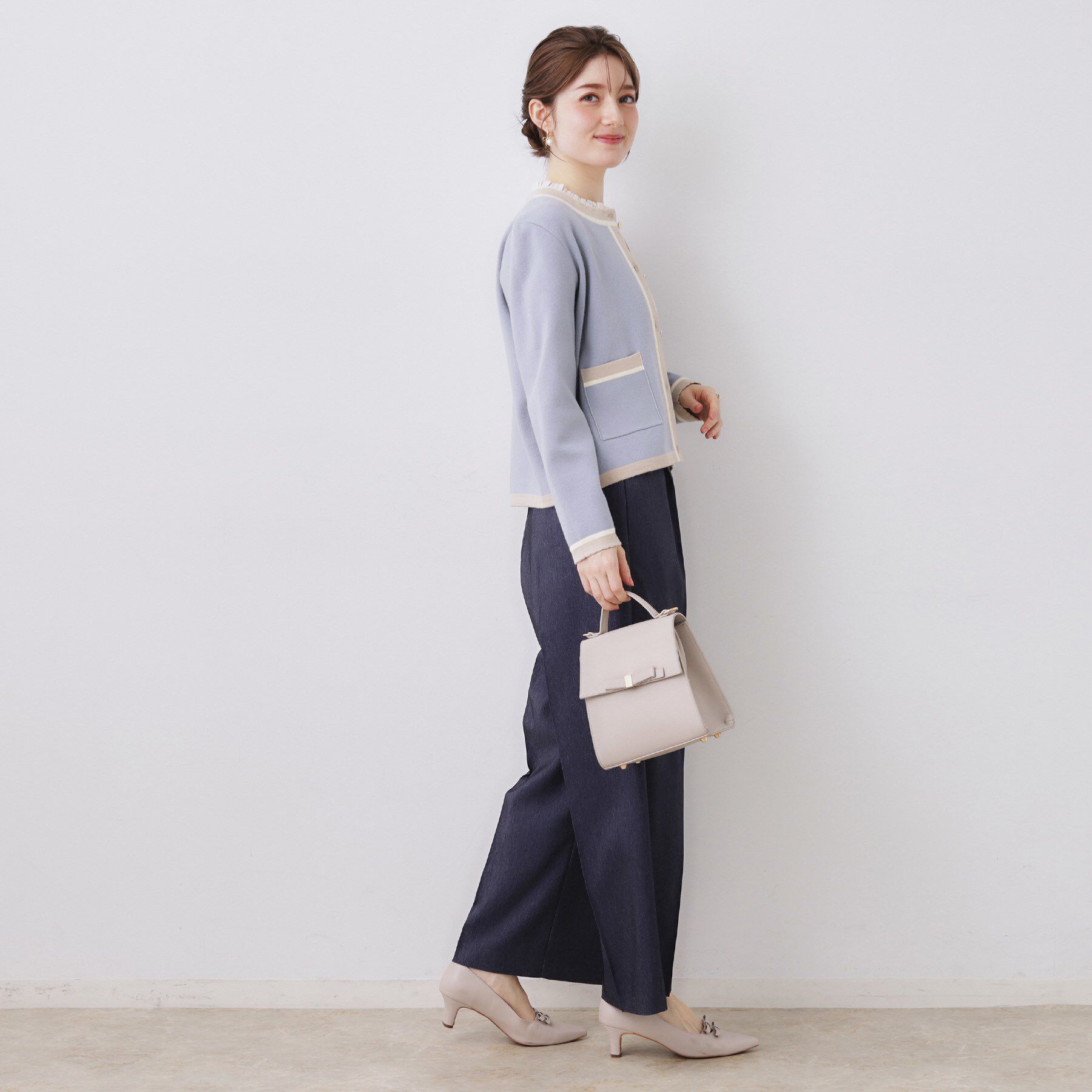 Couture broach「【ハレの日・通勤・着映え】配色 総針カーディガン」|カーディガン|