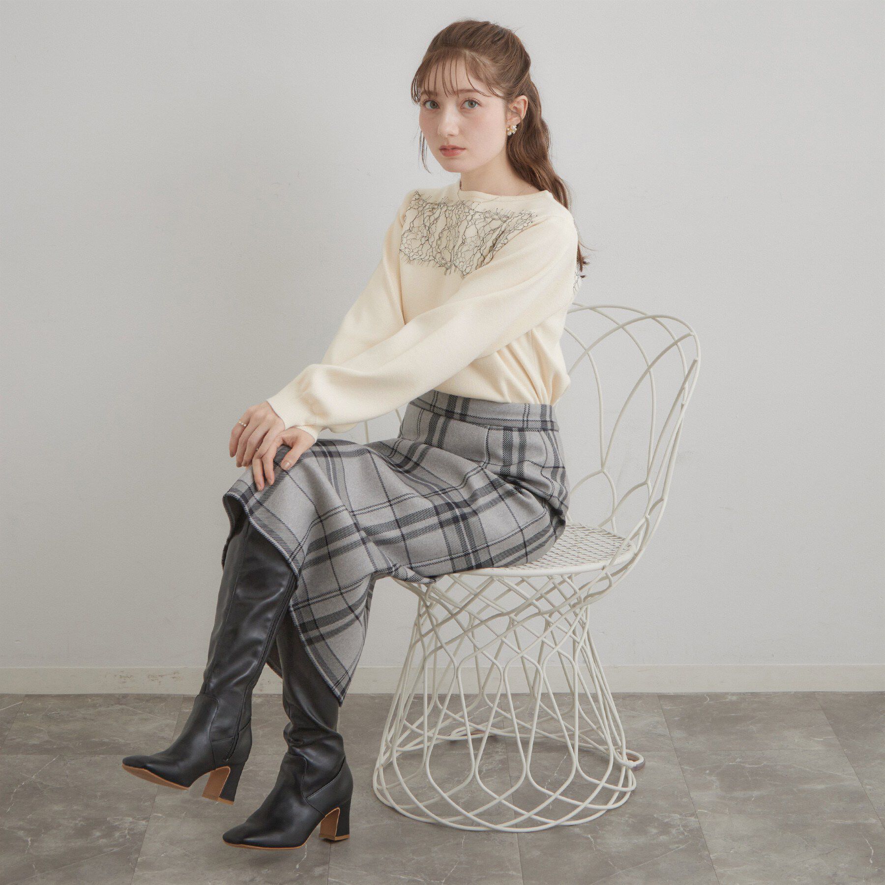 Couture broach「【洗える・通勤】レース ドッキング ニット」|ニット・セーター|