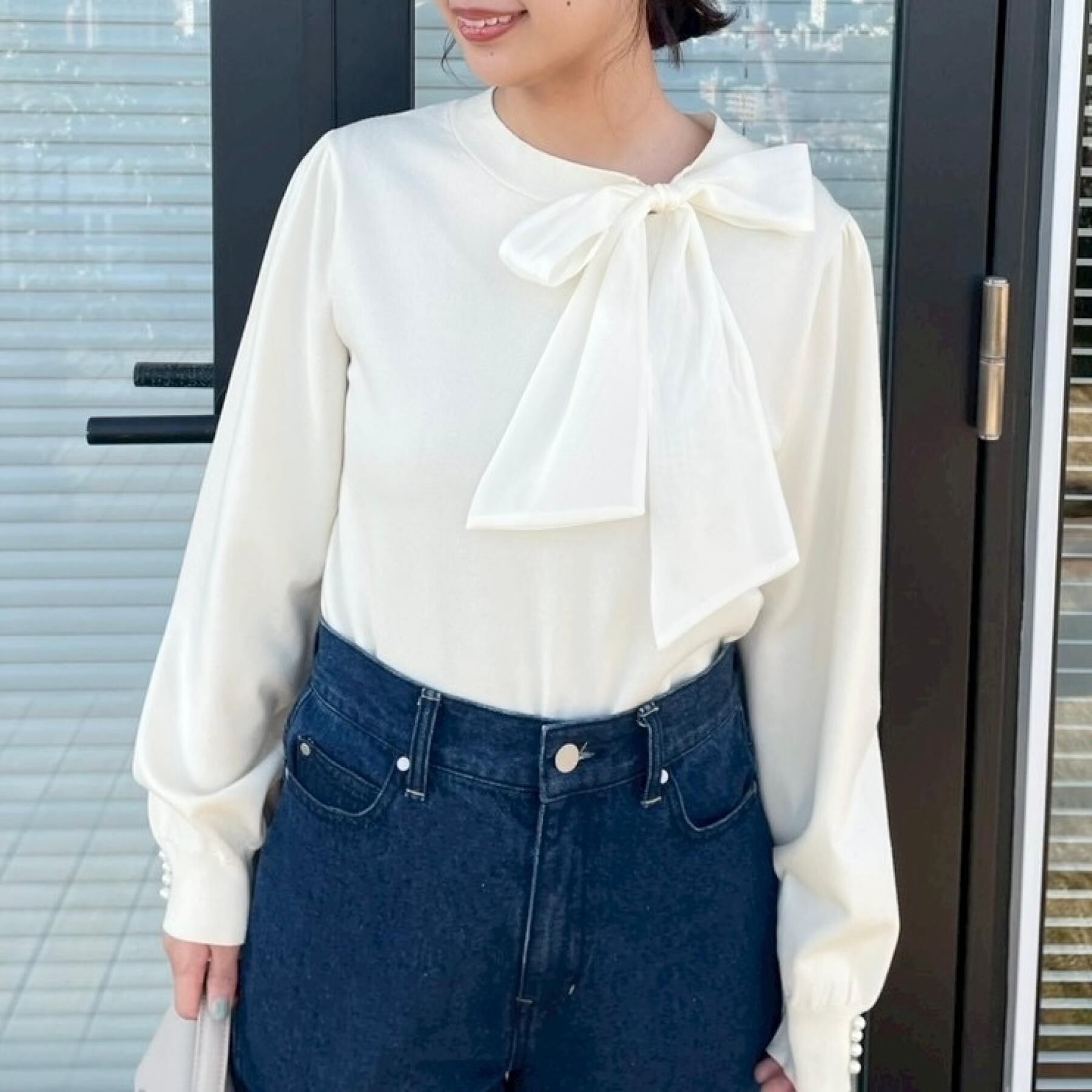 Couture broach「【洗える・着映え】オーガンジーリボンタイ ニット」|ニット・セーター|