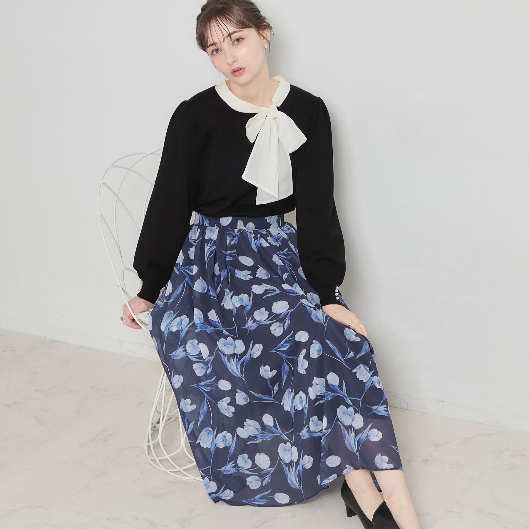 Couture broach「【洗える・着映え】オーガンジーリボンタイ ニット」|ニット・セーター|