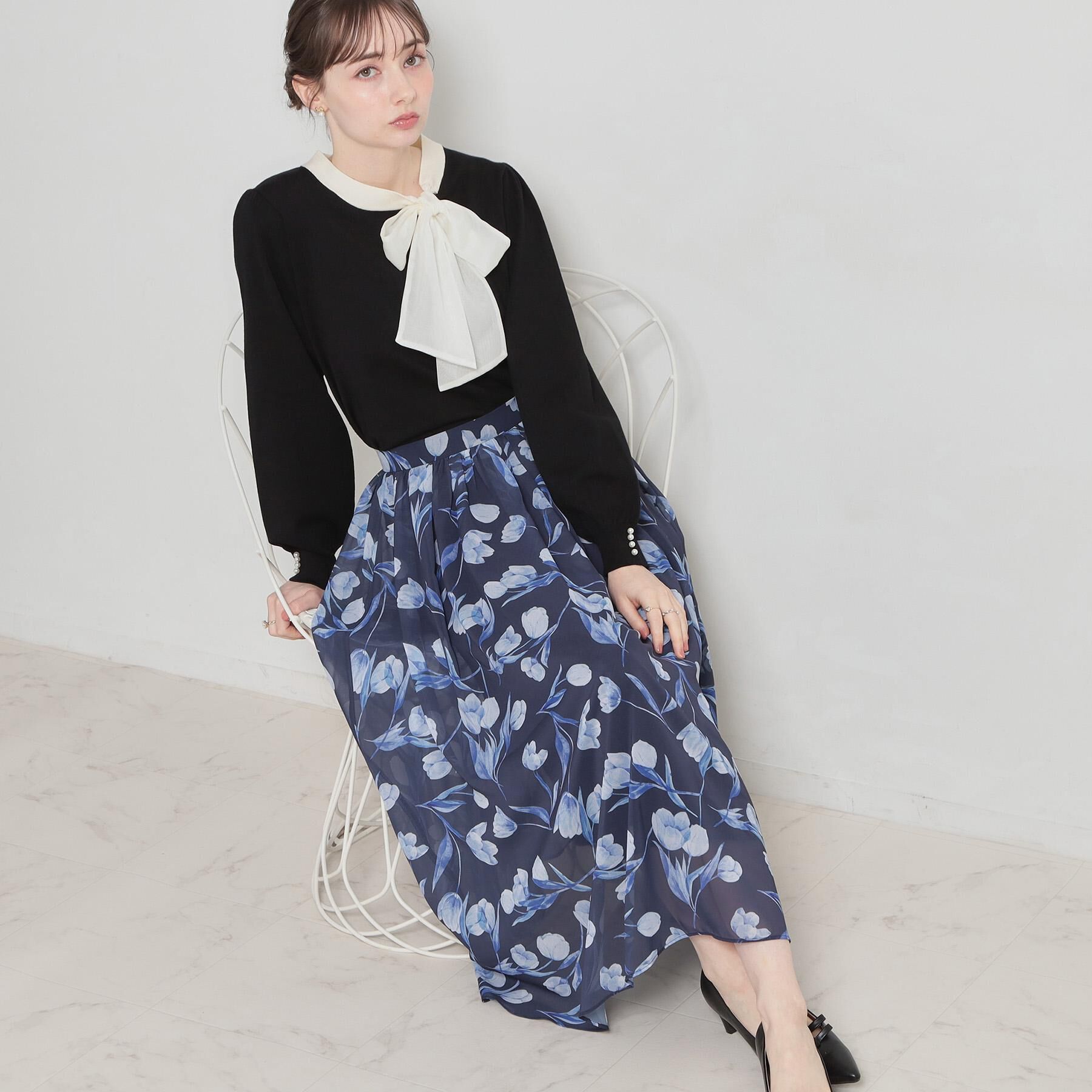 Couture broach「【洗える・着映え】オーガンジーリボンタイ ニット」|ニット・セーター|