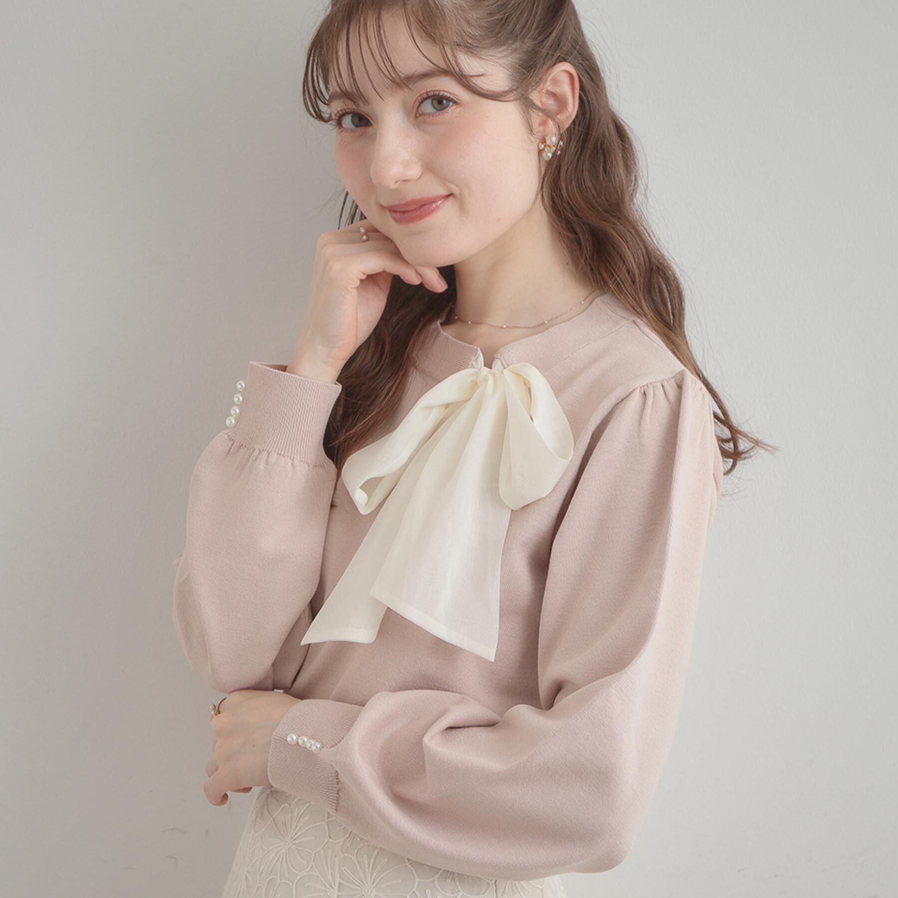 Couture broach「【洗える・着映え】オーガンジーリボンタイ ニット」|ニット・セーター|