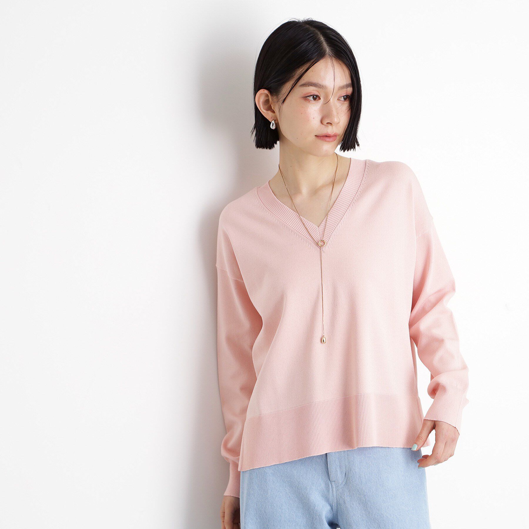 THE SHOP TK「【毛玉になりにくい】さらっとキレイVネックニット/洗濯機OK」|ニット・セーター|
