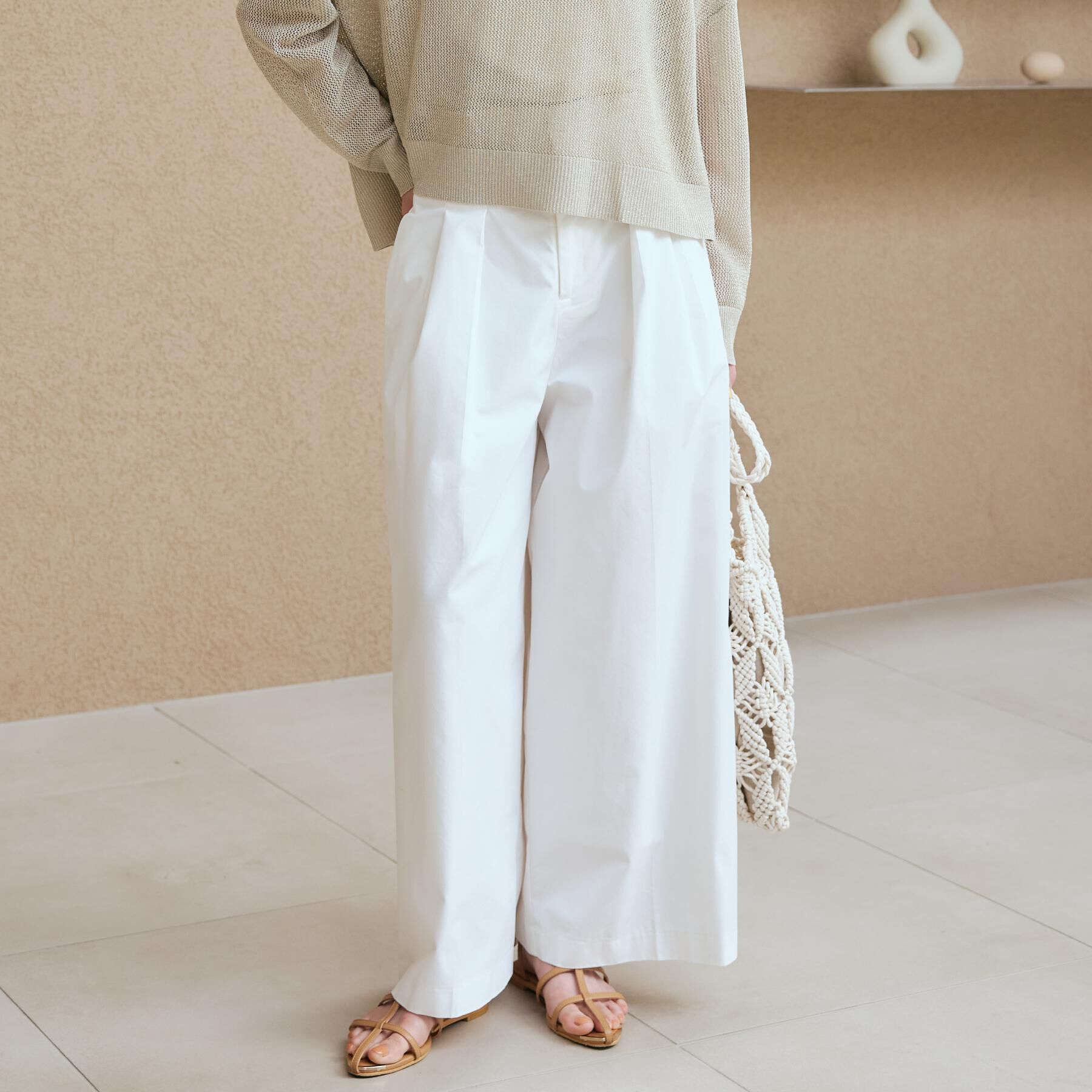THE SHOP TK「ハイウエストタックワイドパンツ【洗える】」|その他|オフホワイト(003