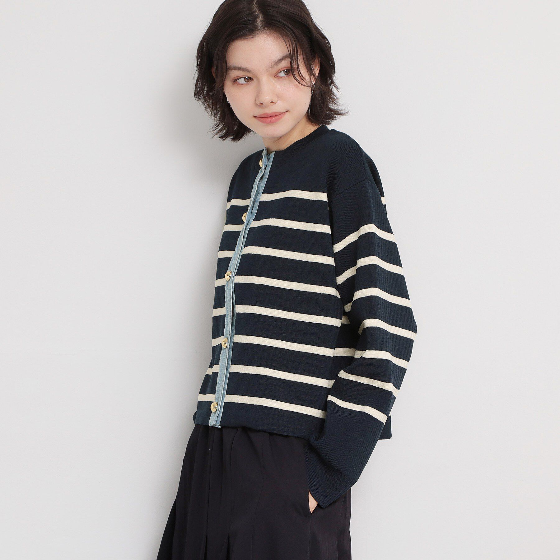 THE SHOP TK「デニム切替カーディガン」|カーディガン|