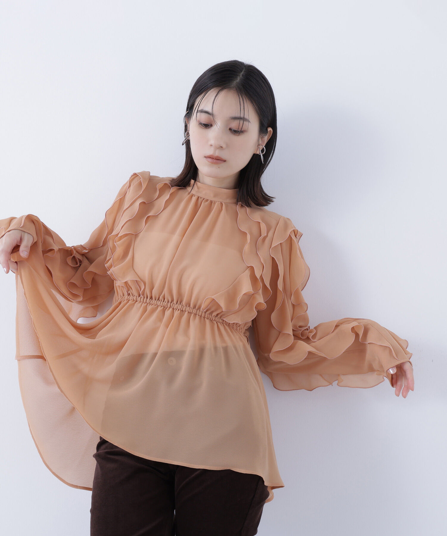  「ラッフルスリーブチュニックブラウス」|シャツ・ブラウス|