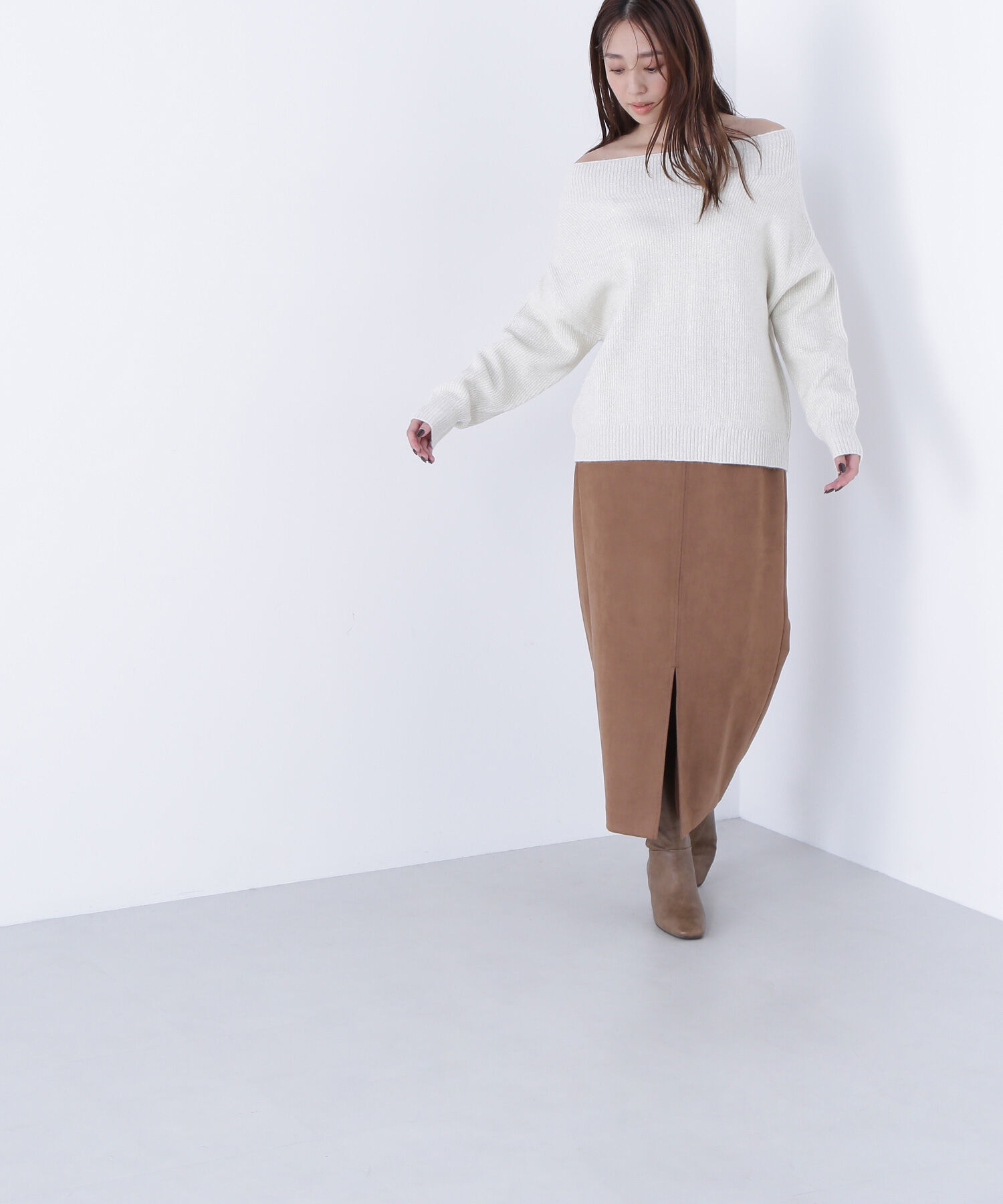  「オフショルボクシーラメニット」|ニット・セーター|