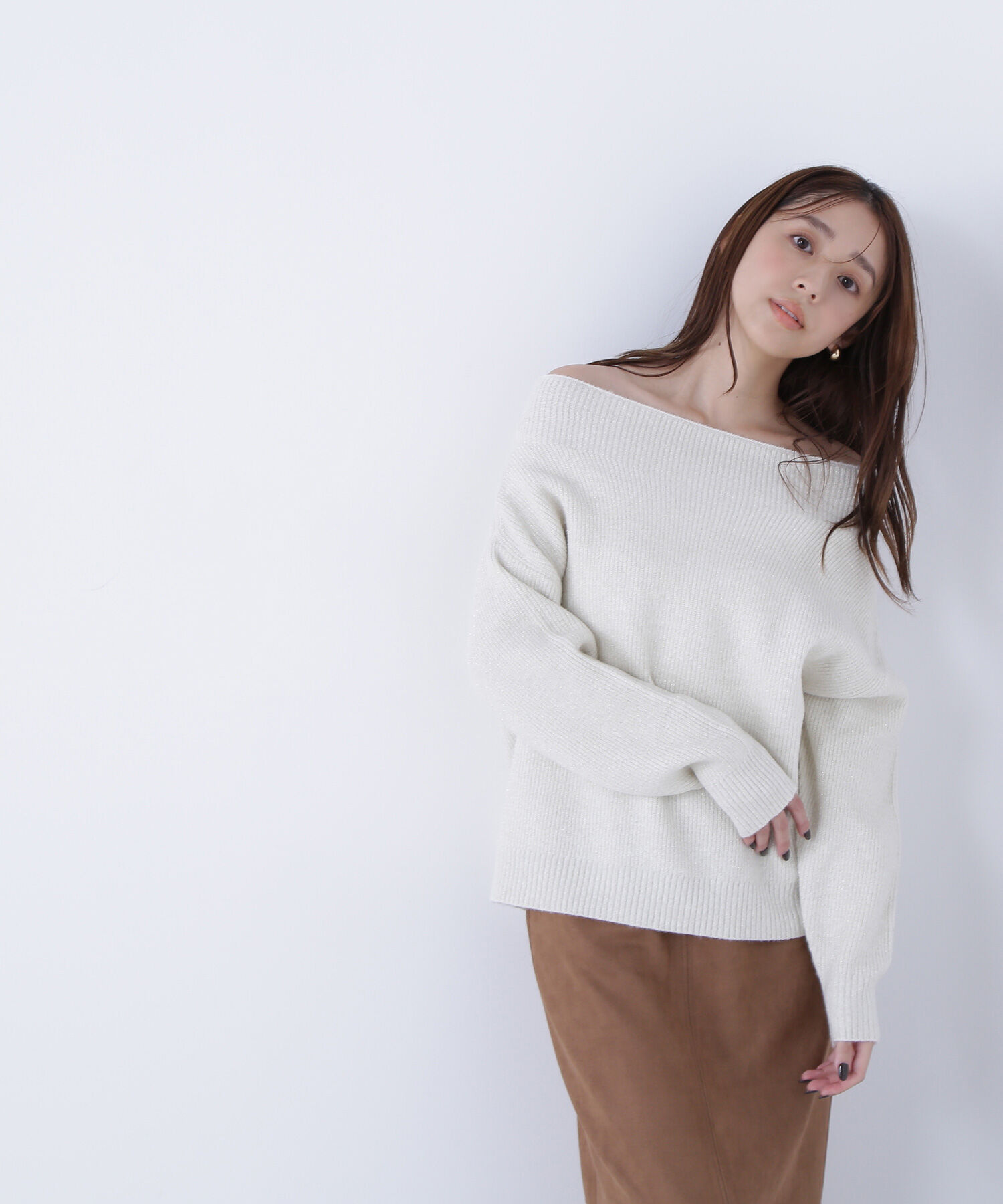  「オフショルボクシーラメニット」|ニット・セーター|