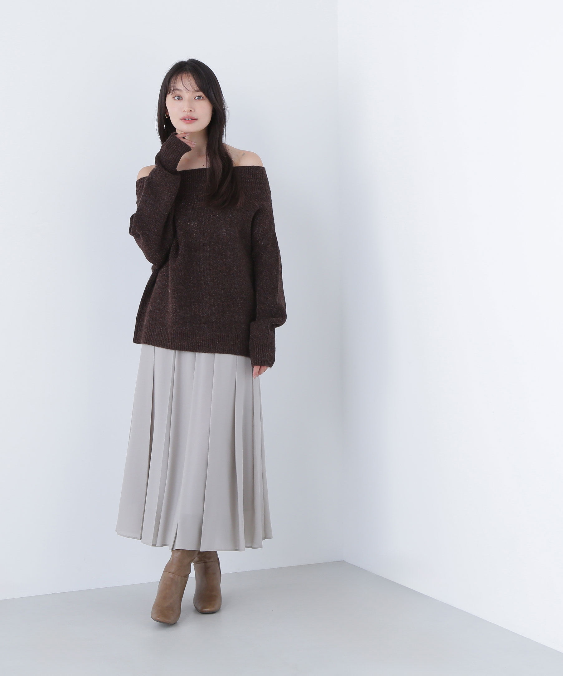  「オフショルボクシーラメニット」|ニット・セーター|