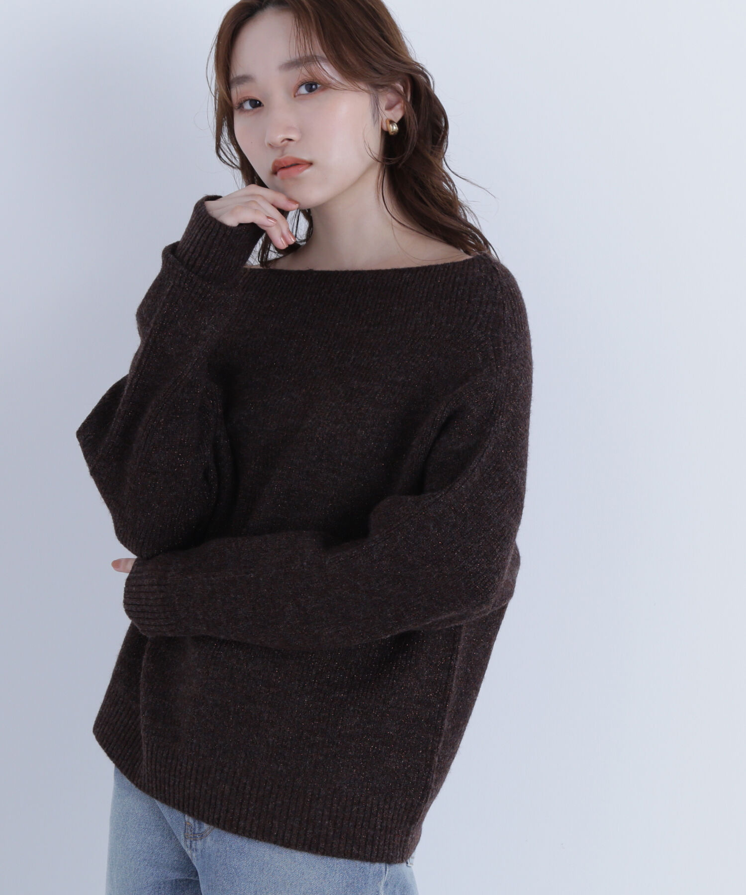  「オフショルボクシーラメニット」|ニット・セーター|