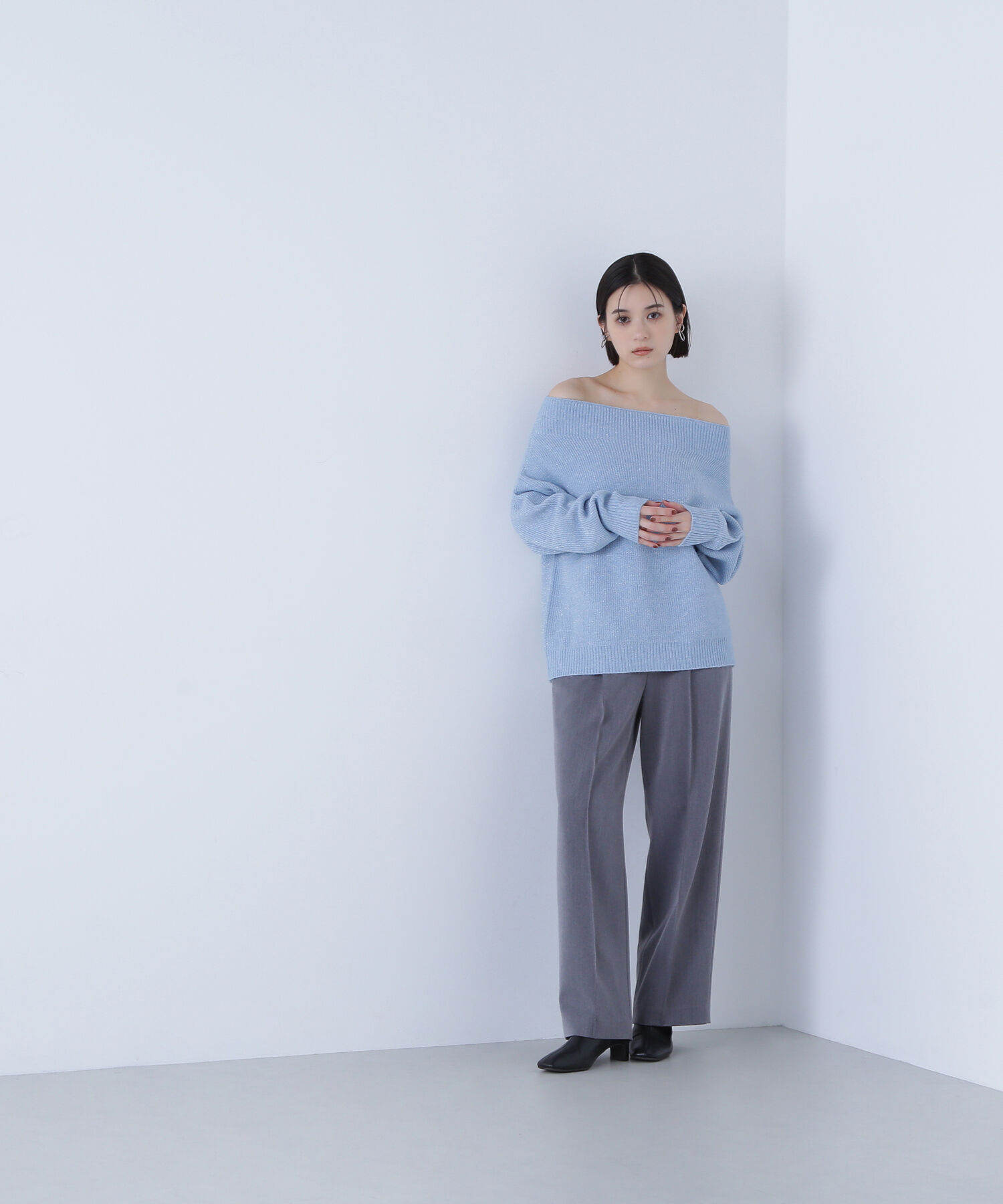  「オフショルボクシーラメニット」|ニット・セーター|