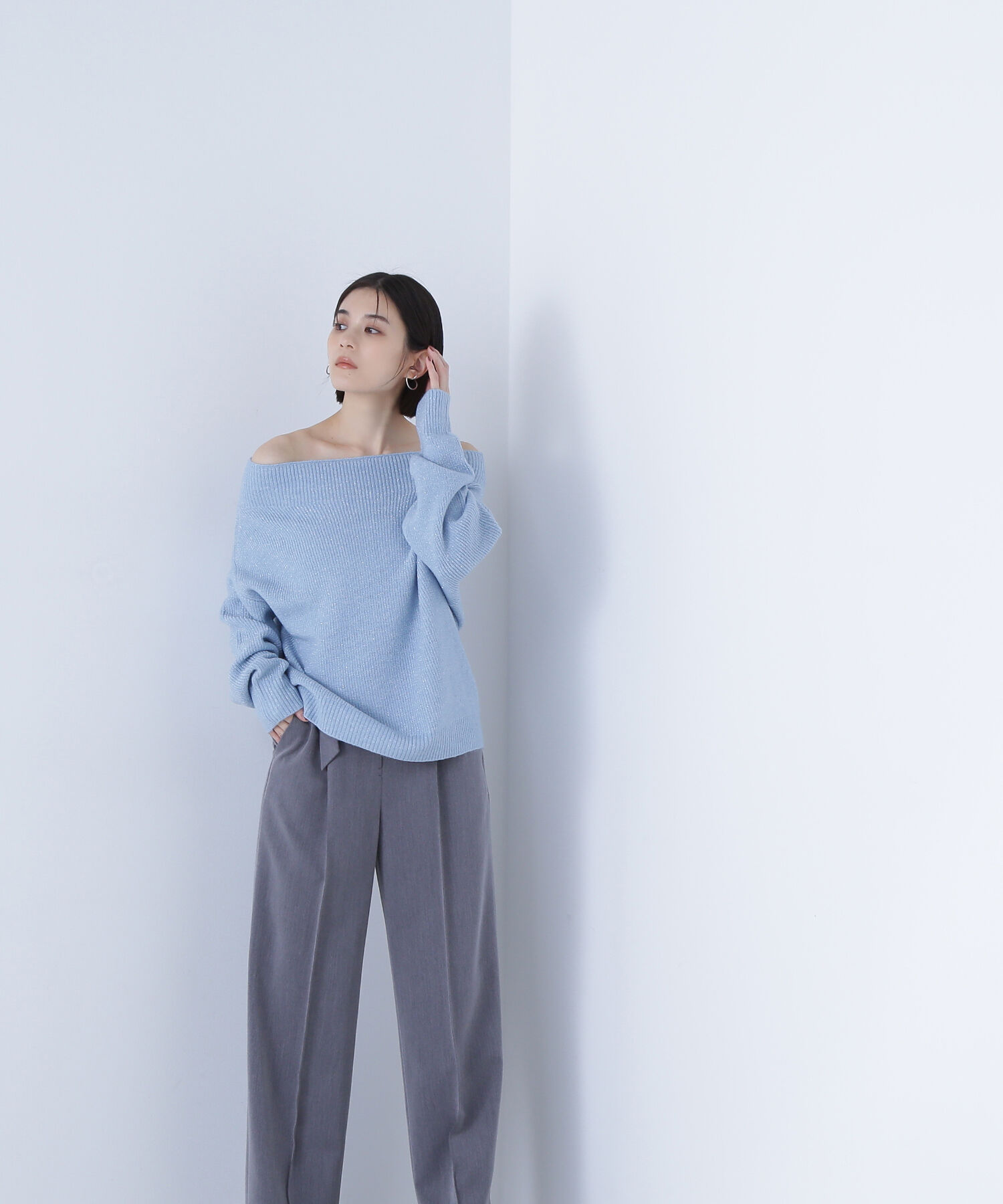  「オフショルボクシーラメニット」|ニット・セーター|