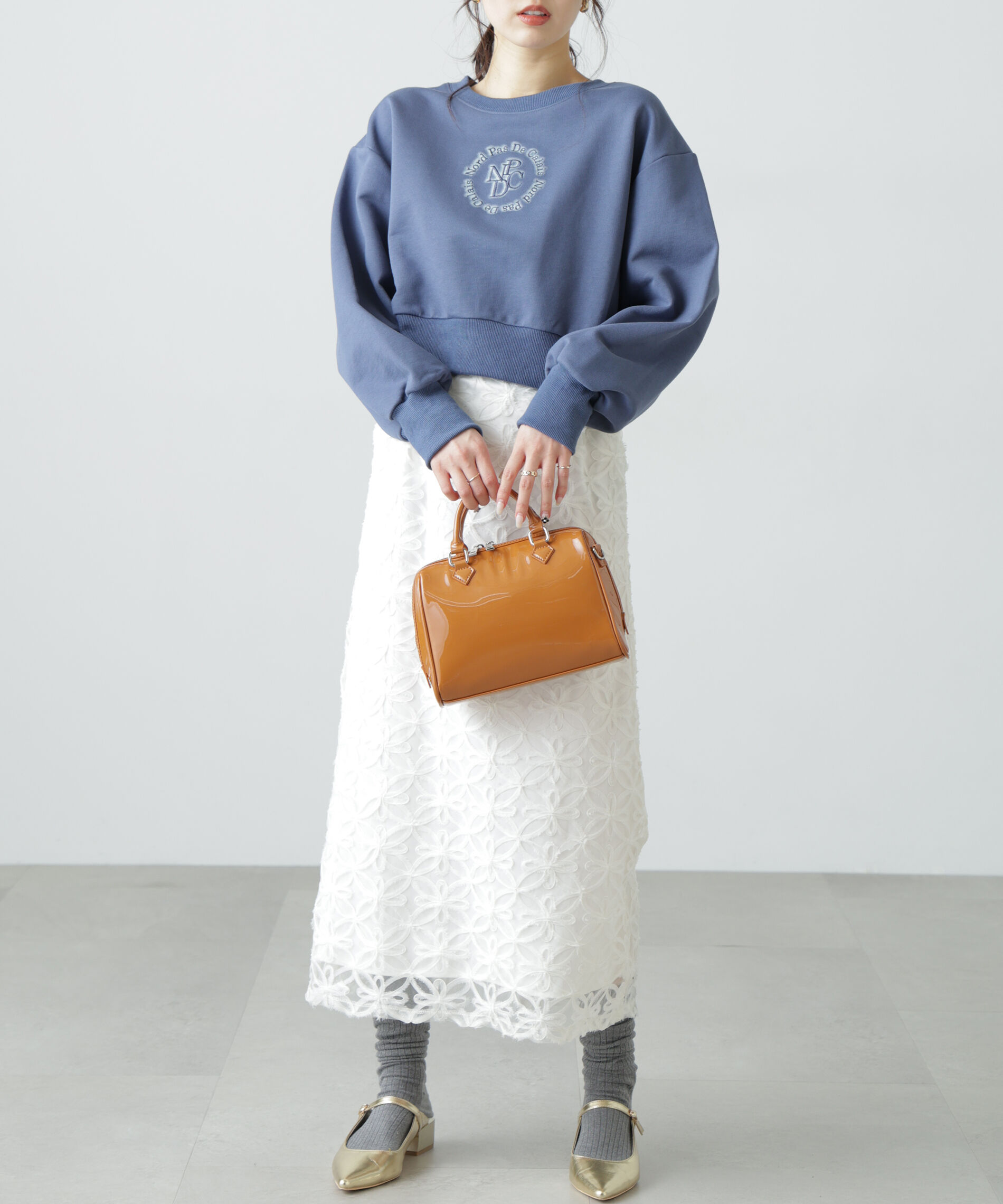  「サークルロゴ刺繍ショート丈スウェット」|Tシャツ・カットソー|