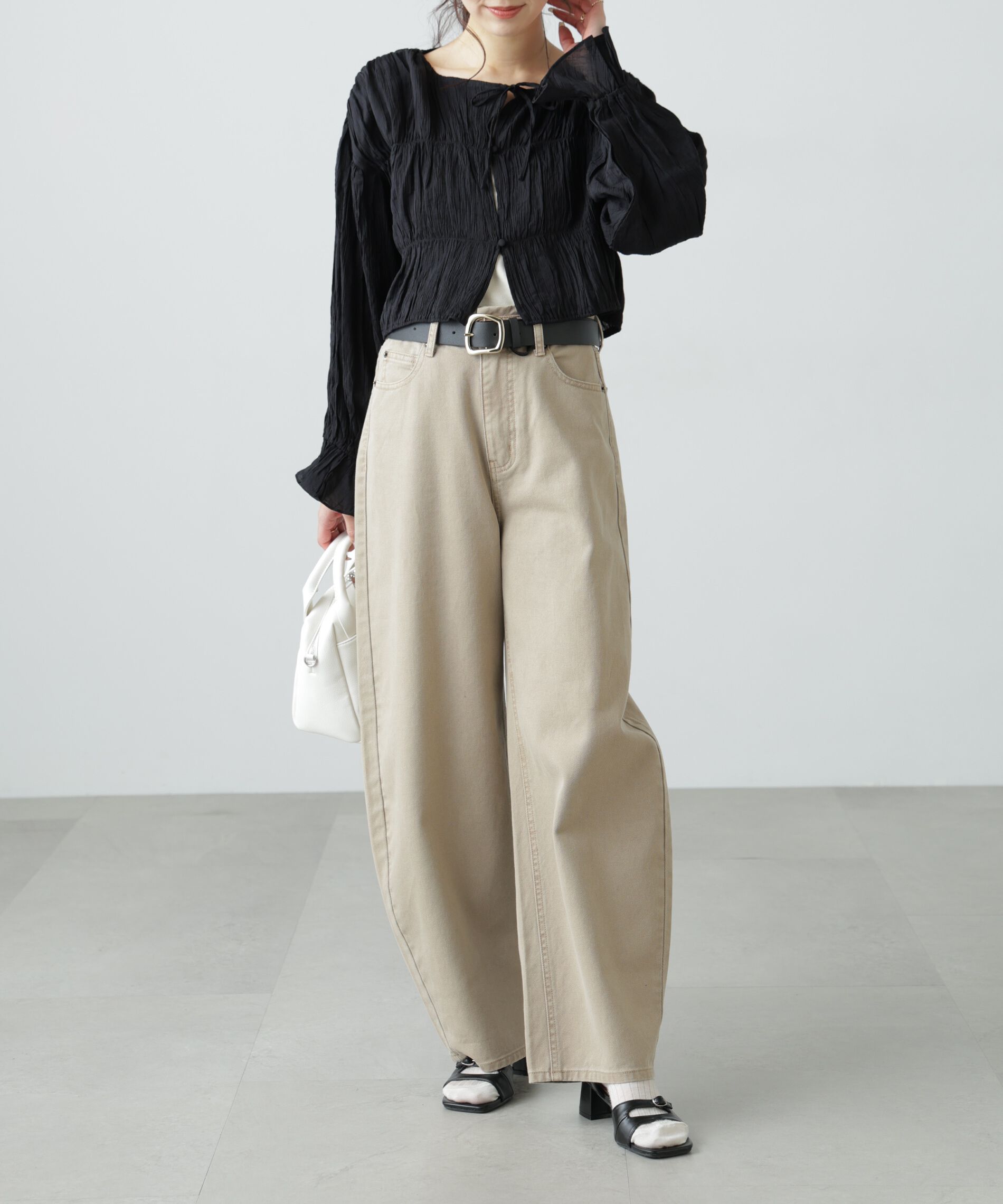  「シアーギャザー前開き短丈ブラウス」|シャツ・ブラウス|