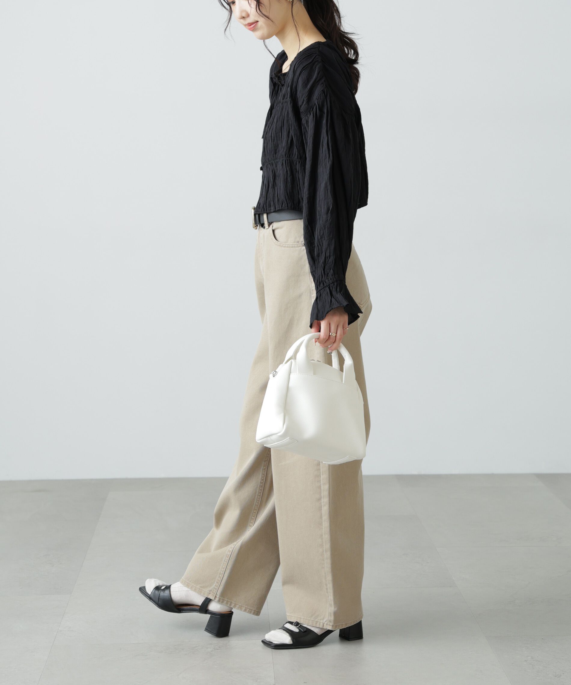  「シアーギャザー前開き短丈ブラウス」|シャツ・ブラウス|