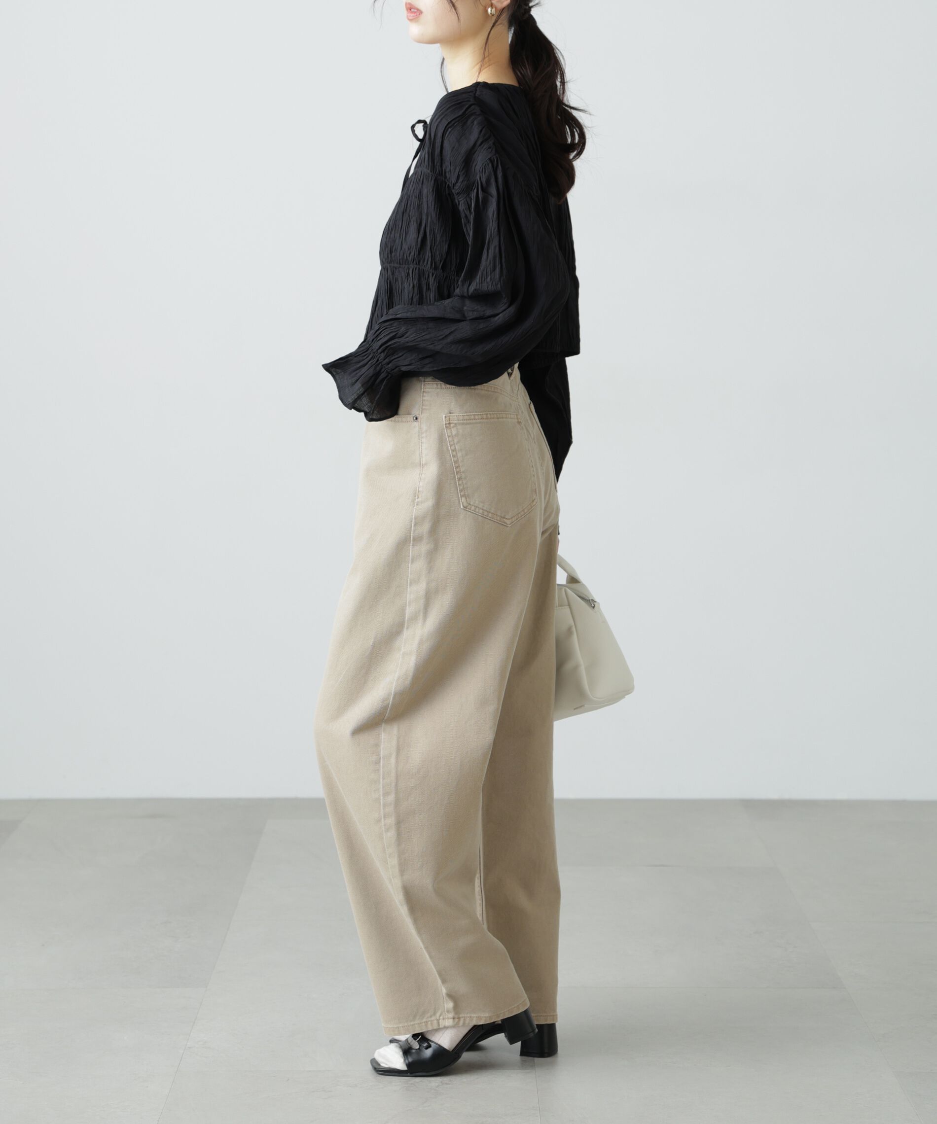  「シアーギャザー前開き短丈ブラウス」|シャツ・ブラウス|