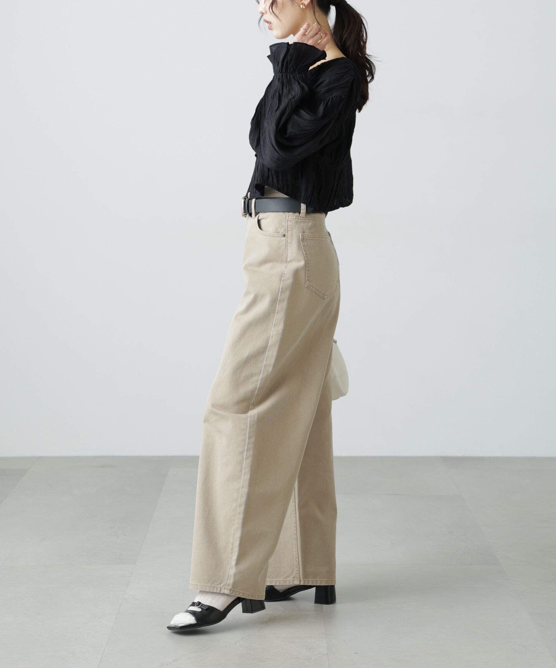  「シアーギャザー前開き短丈ブラウス」|シャツ・ブラウス|