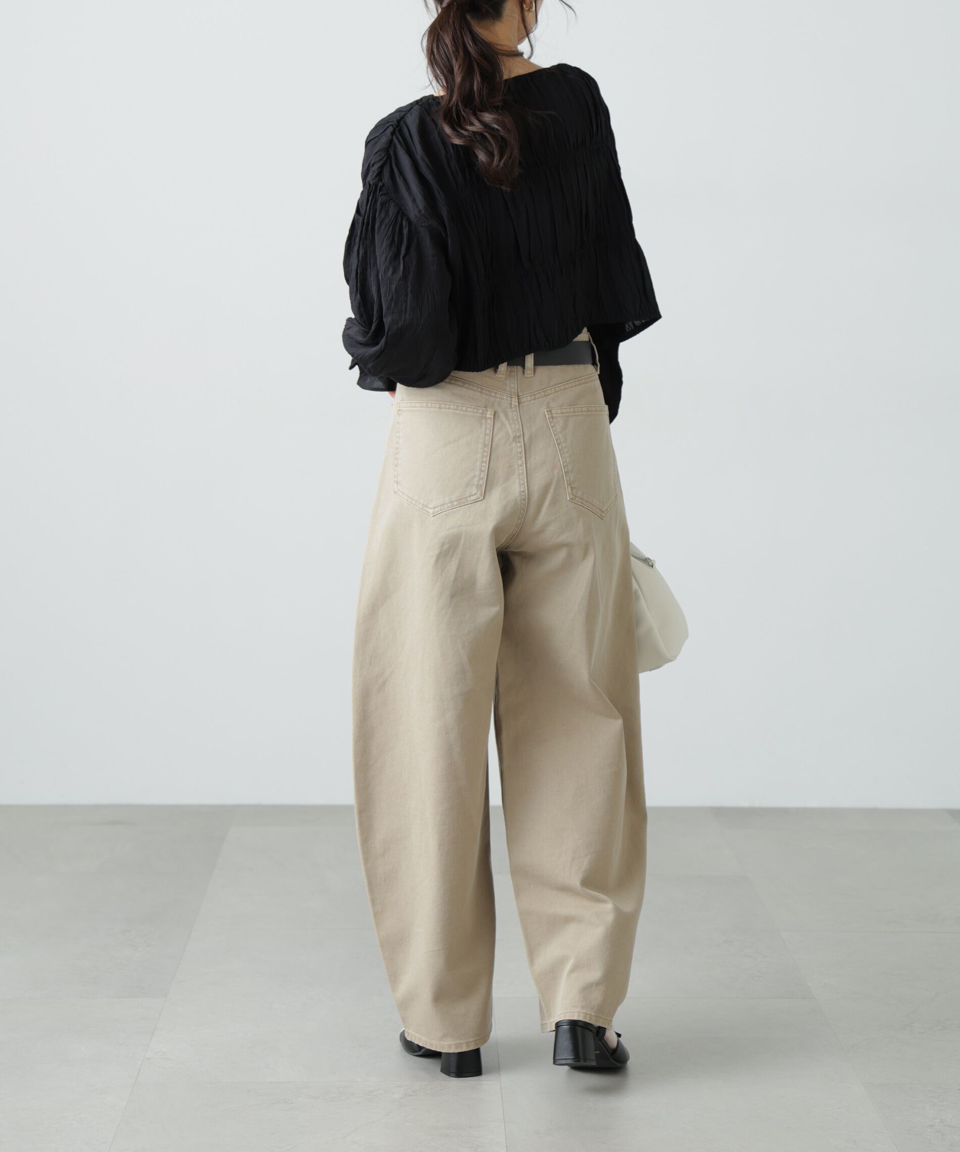  「シアーギャザー前開き短丈ブラウス」|シャツ・ブラウス|