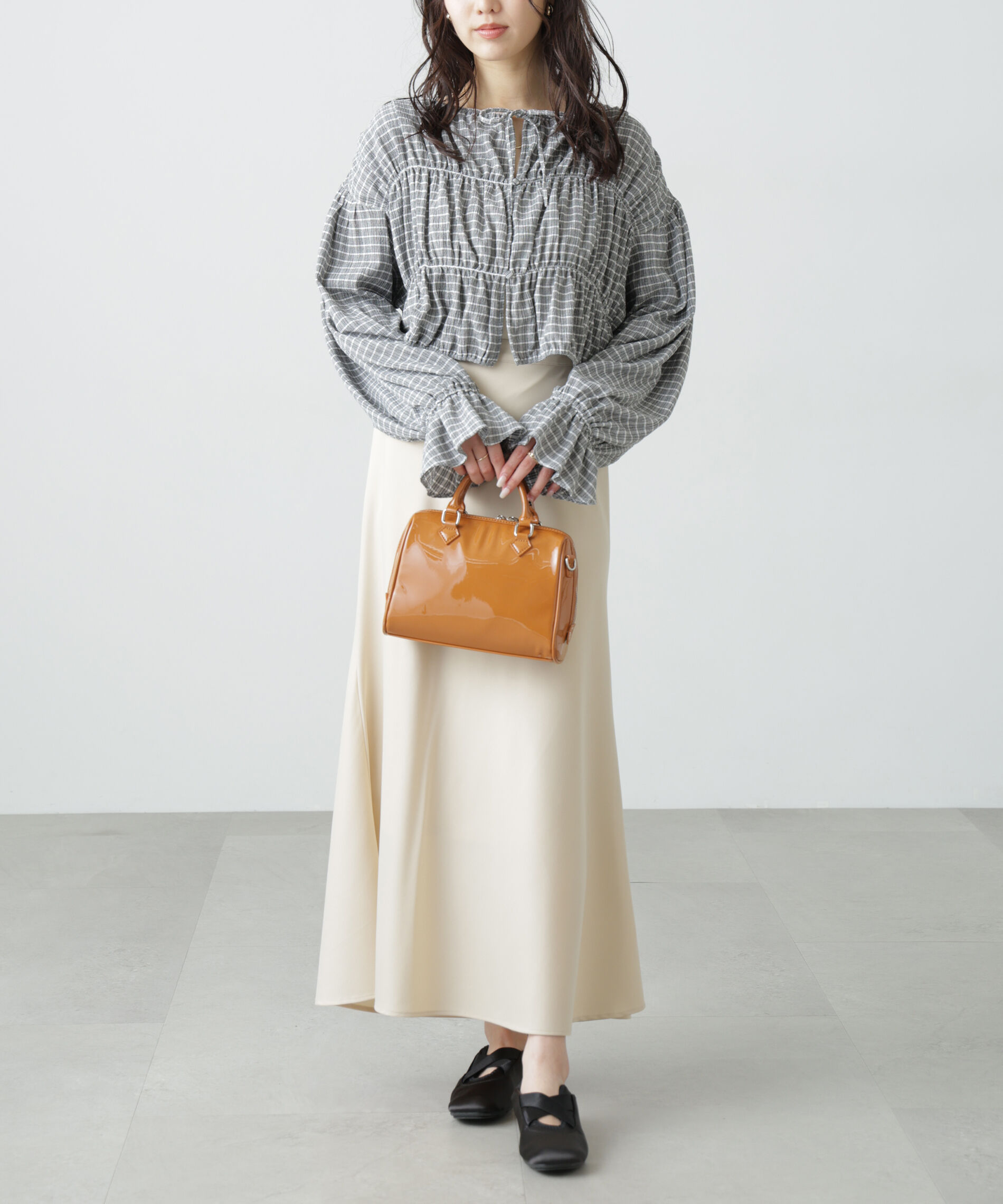  「シアーギャザー前開き短丈ブラウス」|シャツ・ブラウス|