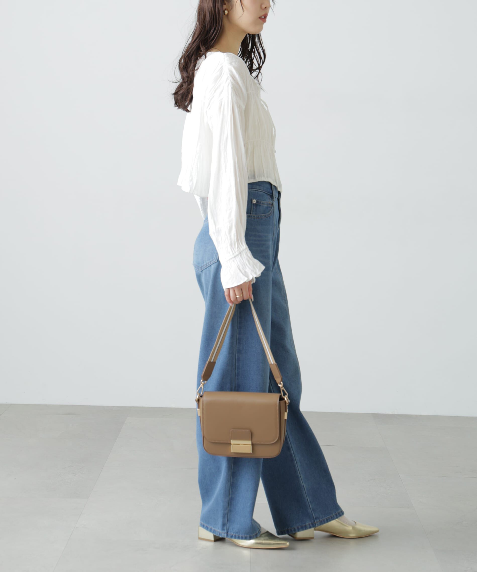  「シアーギャザー前開き短丈ブラウス」|シャツ・ブラウス|