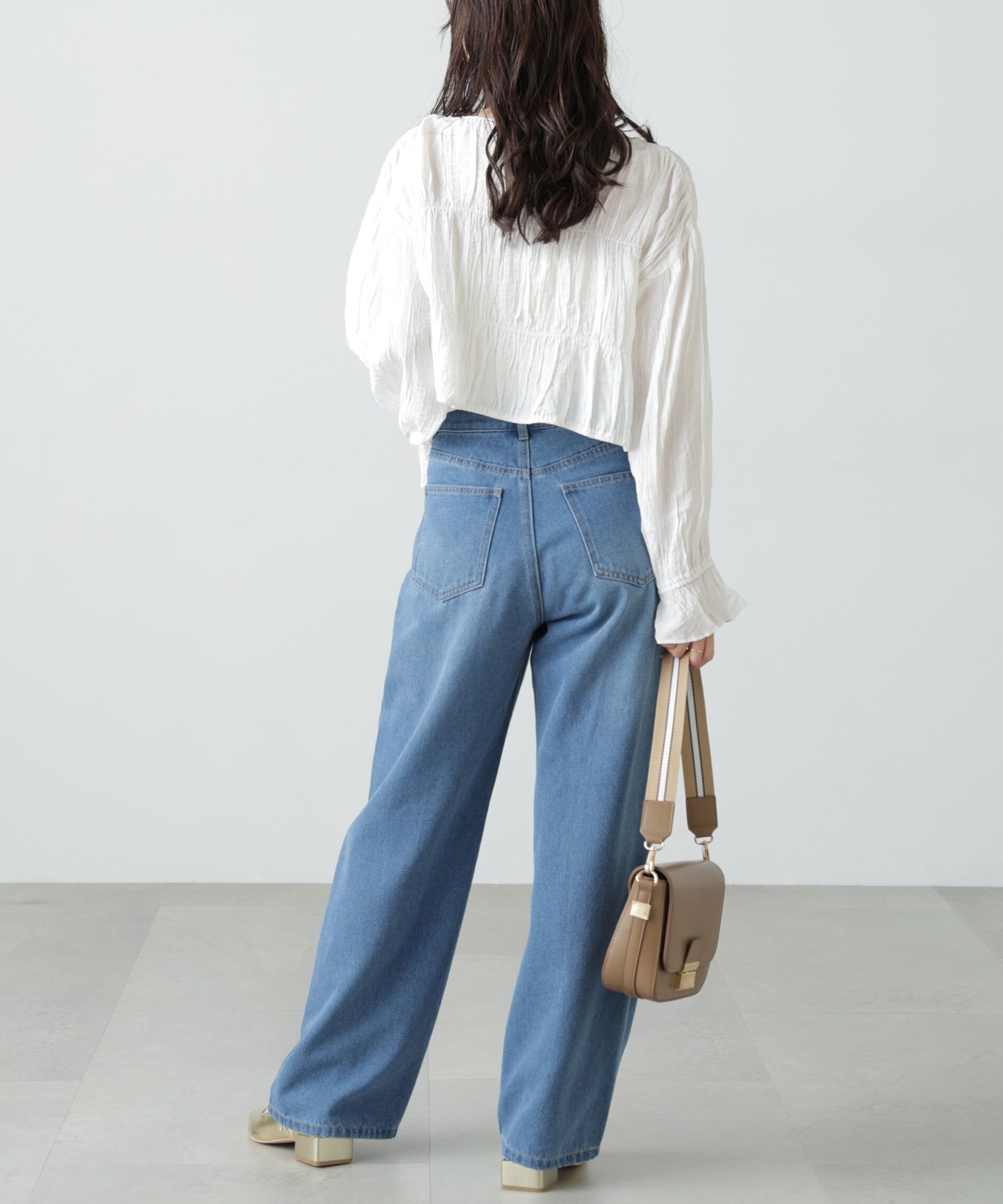  「シアーギャザー前開き短丈ブラウス」|シャツ・ブラウス|