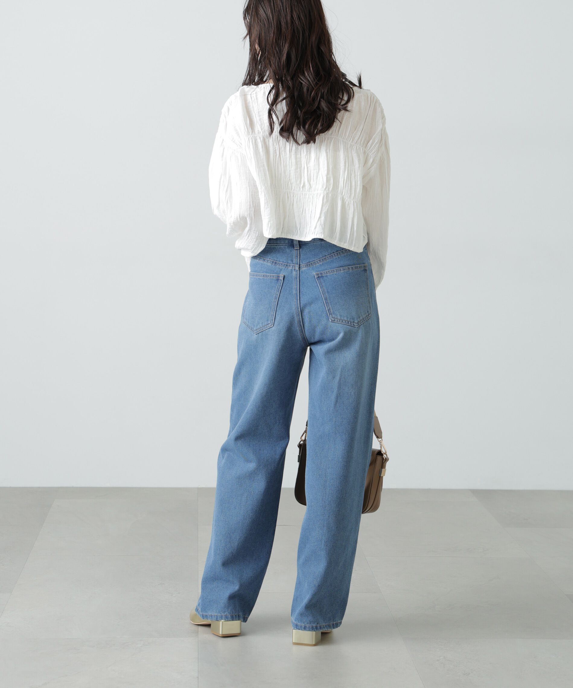  「シアーギャザー前開き短丈ブラウス」|シャツ・ブラウス|