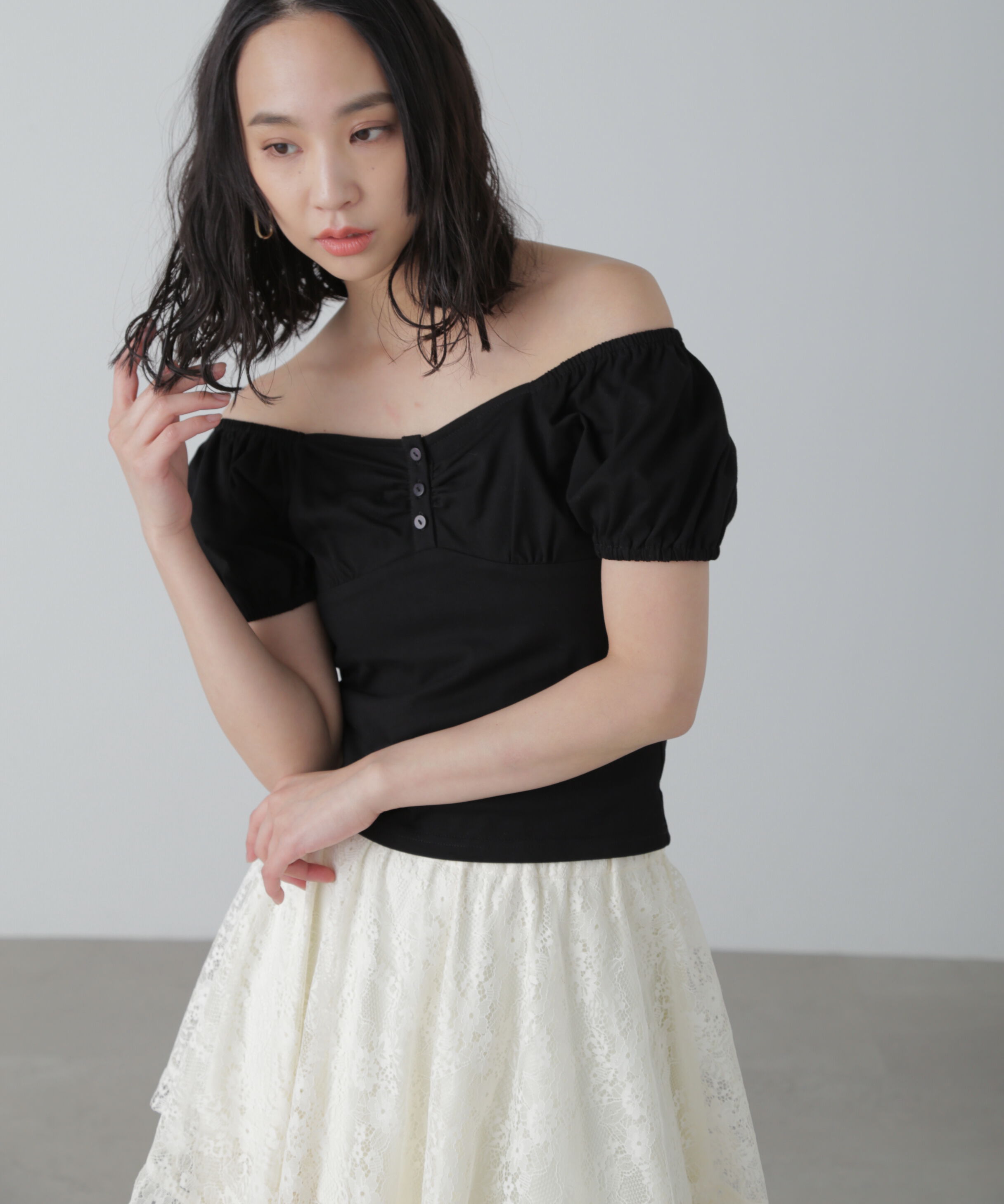  「オフショルギャザーカットソー」|Tシャツ・カットソー|