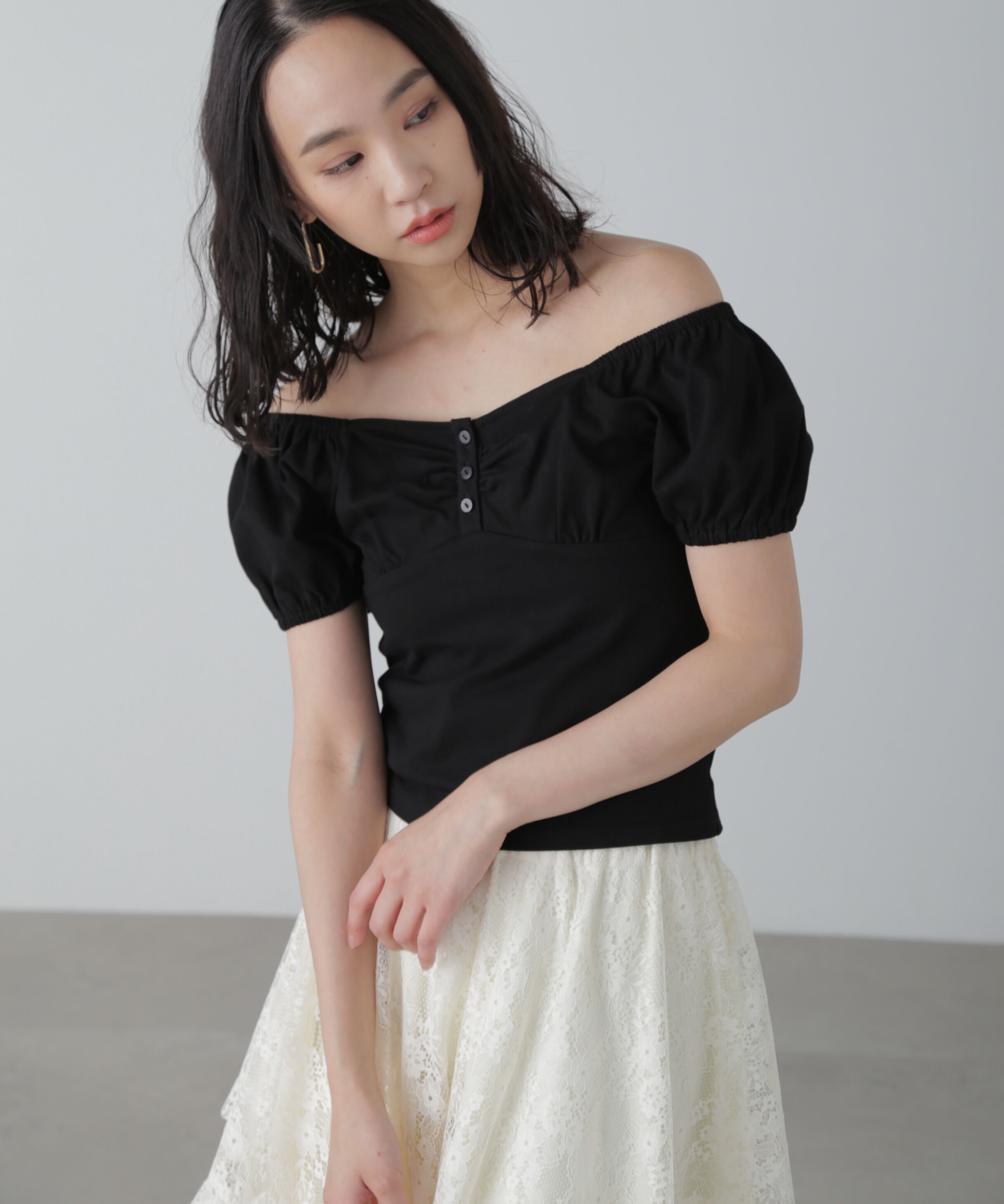  「オフショルギャザーカットソー」|Tシャツ・カットソー|