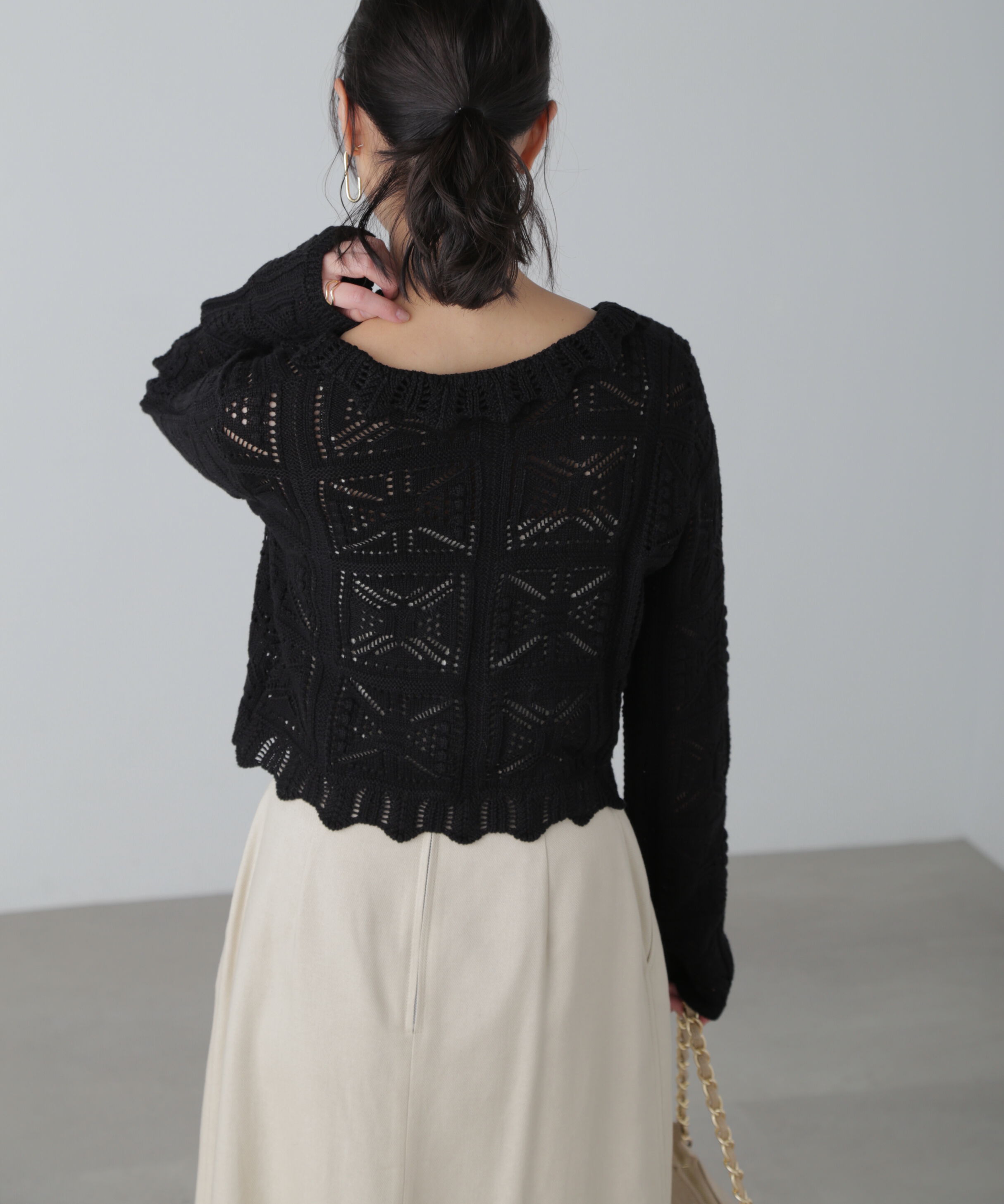  「透かし編みクロップドニットカーディガン」|ニット・セーター|