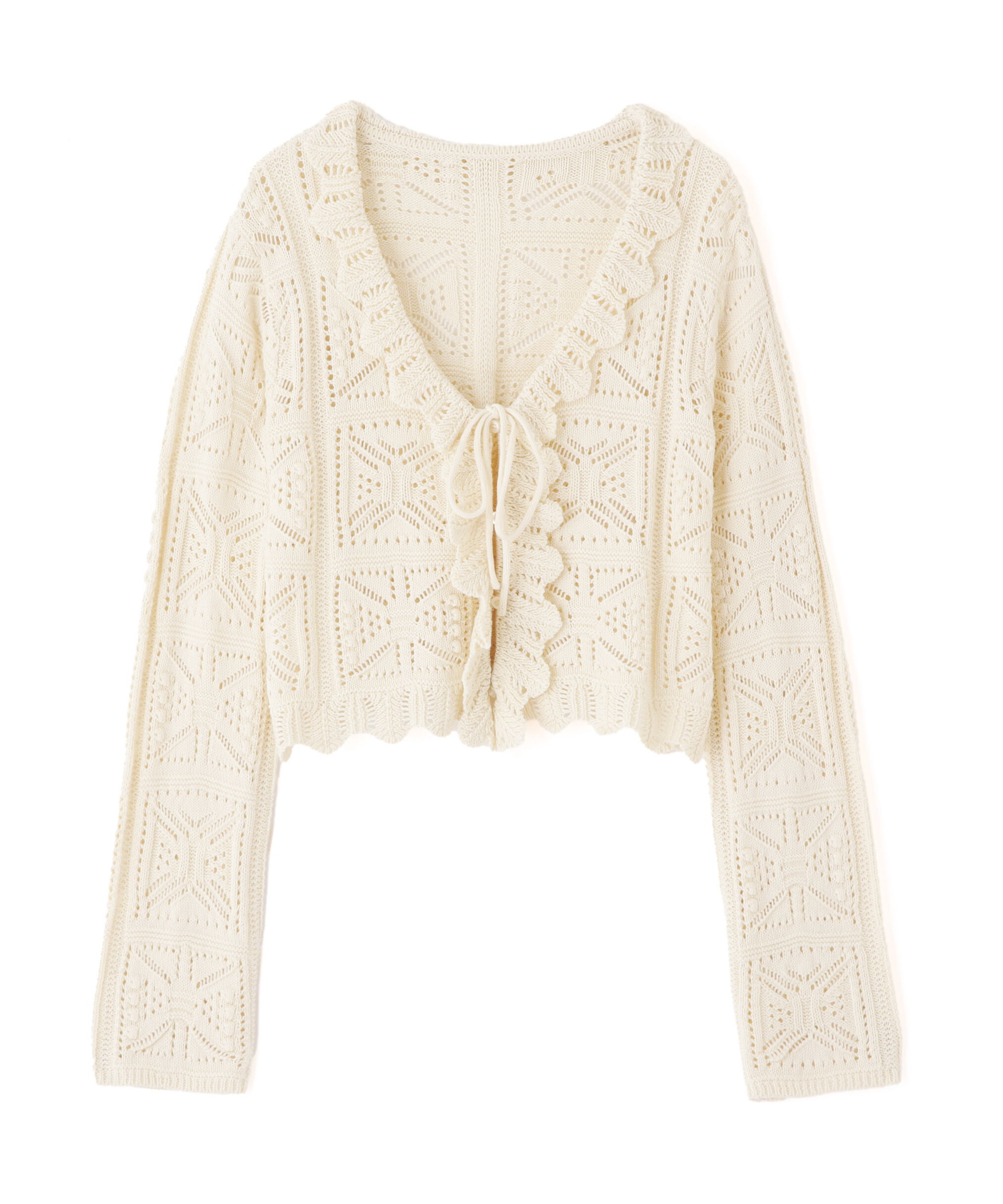  「透かし編みクロップドニットカーディガン」|ニット・セーター|