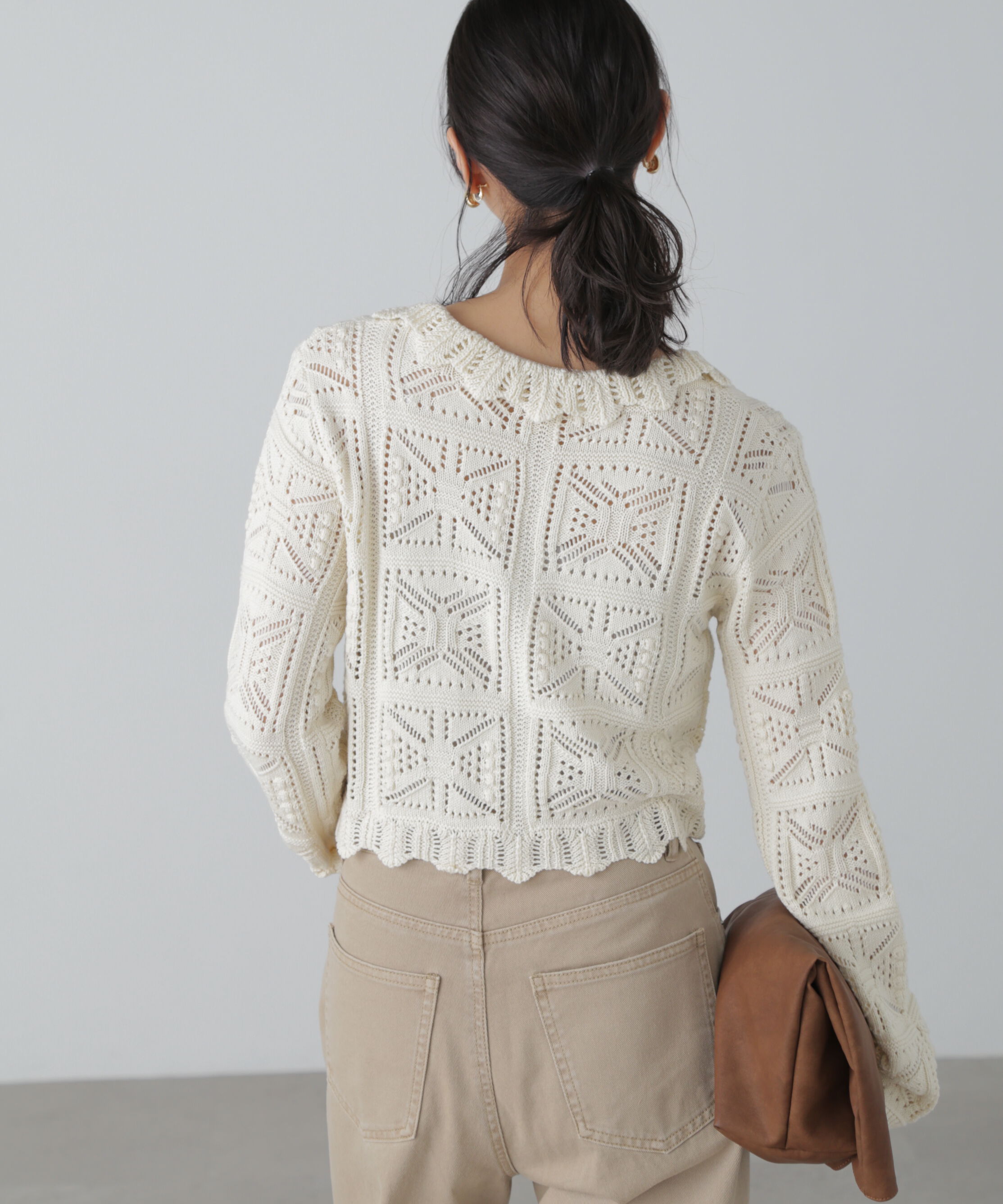  「透かし編みクロップドニットカーディガン」|ニット・セーター|