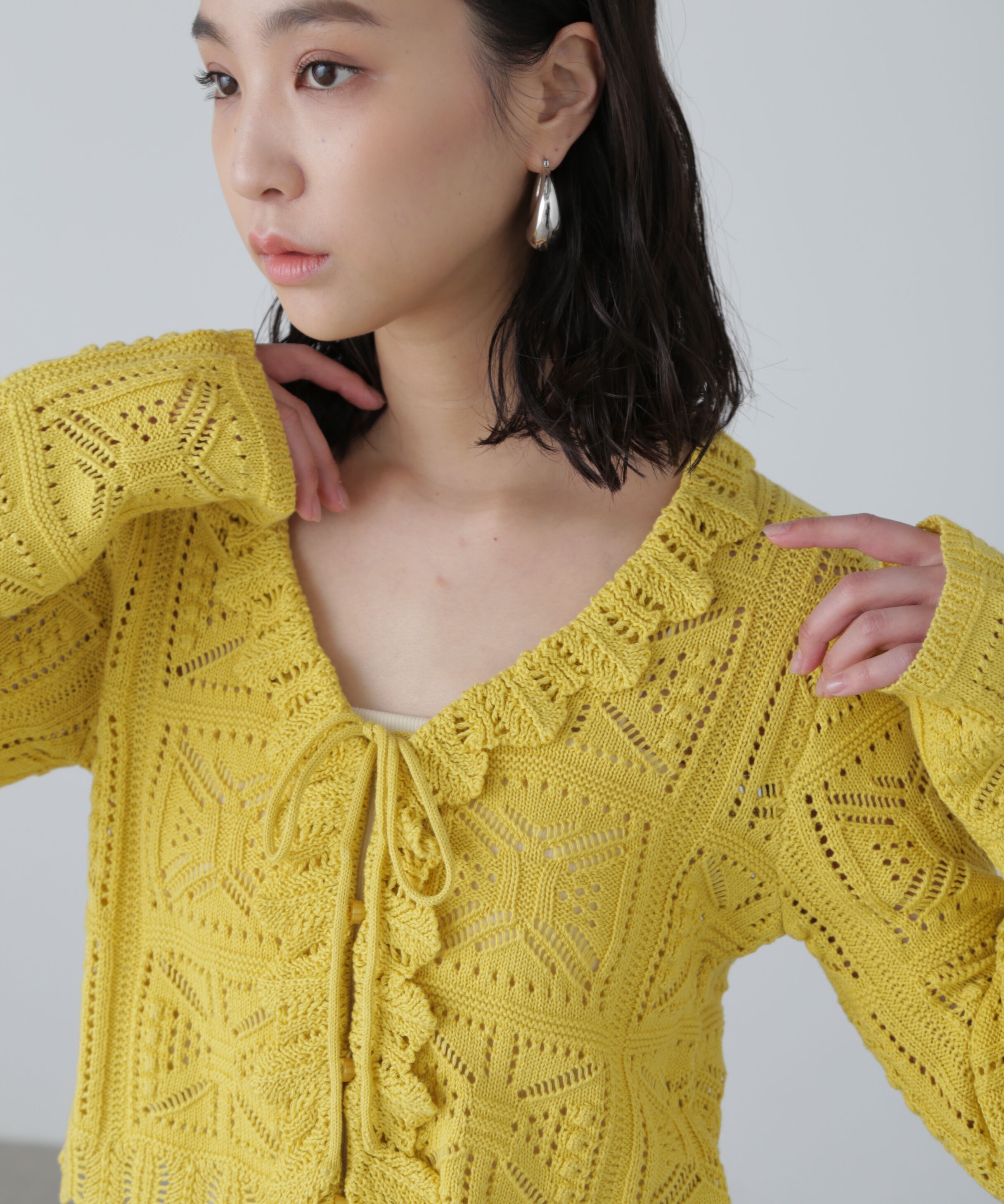  「透かし編みクロップドニットカーディガン」|ニット・セーター|