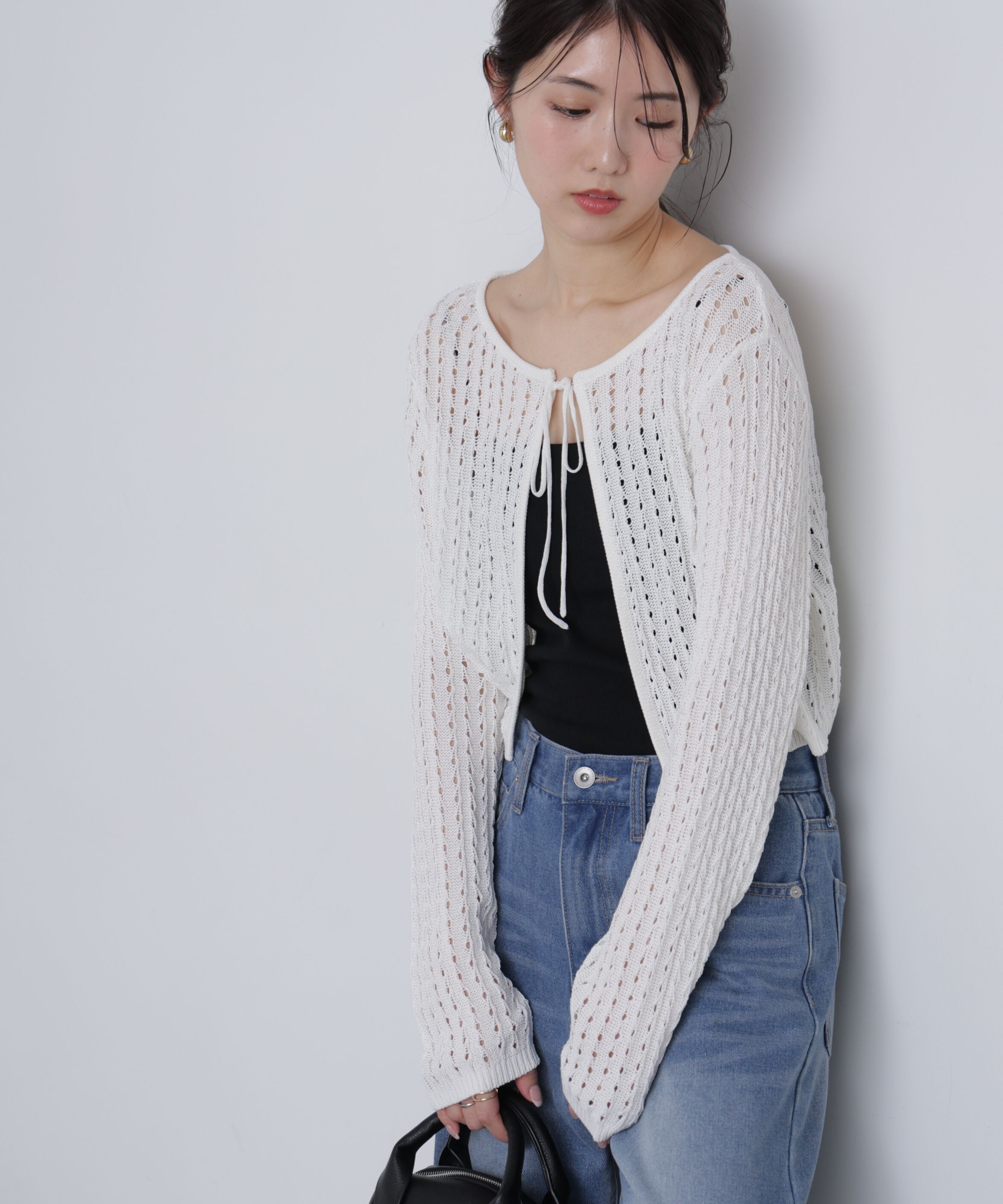 「透かし編みリボンボレロ」|ニット・セーター|ホワイト