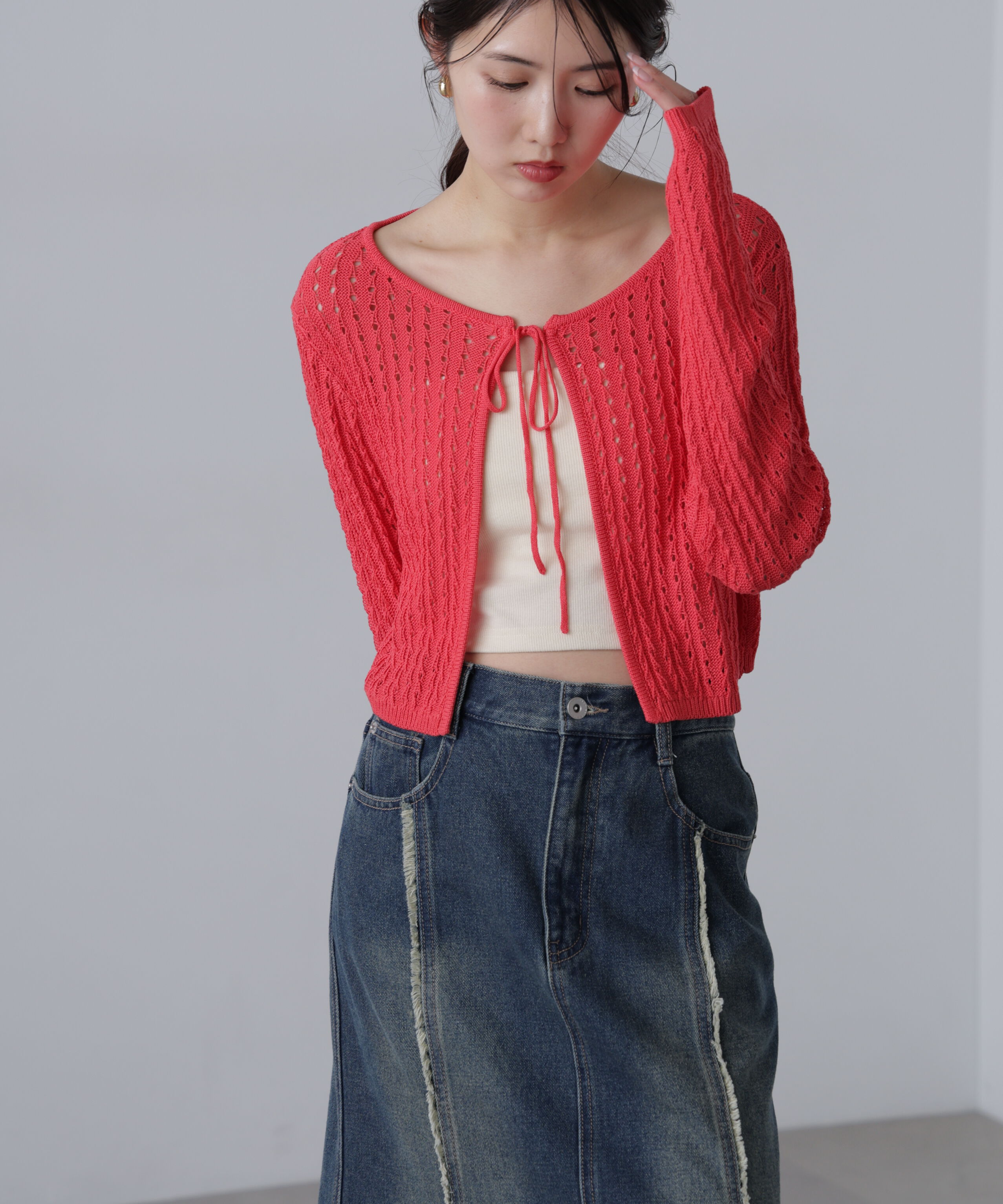  「透かし編みリボンボレロ」|ニット・セーター|