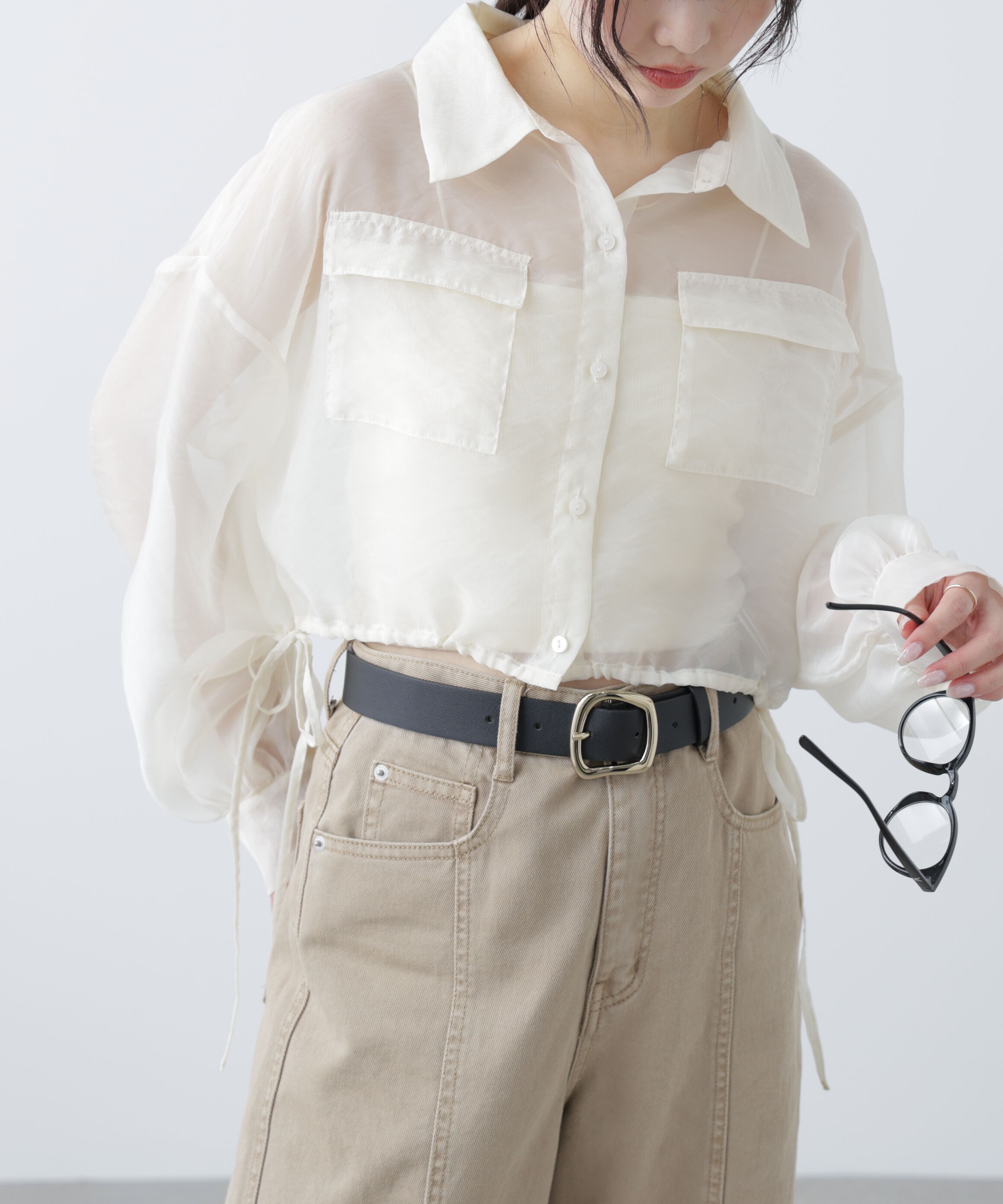  「裾ドロストショート丈シアーシャツ」|シャツ・ブラウス|