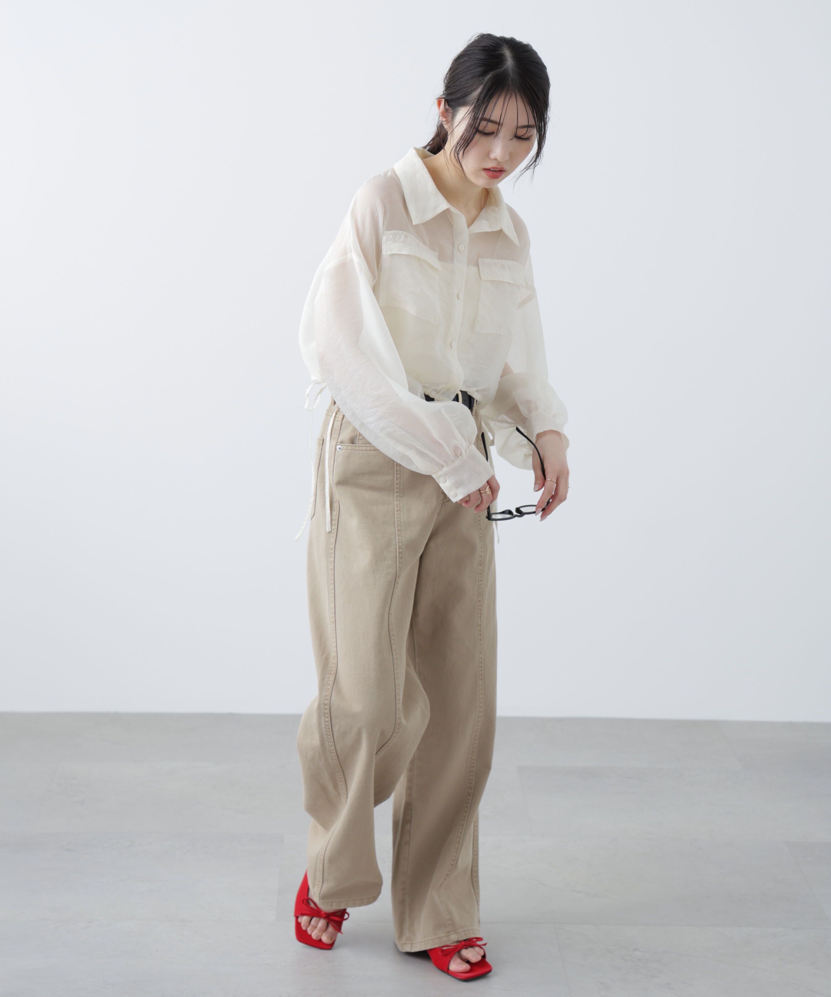  「裾ドロストショート丈シアーシャツ」|シャツ・ブラウス|