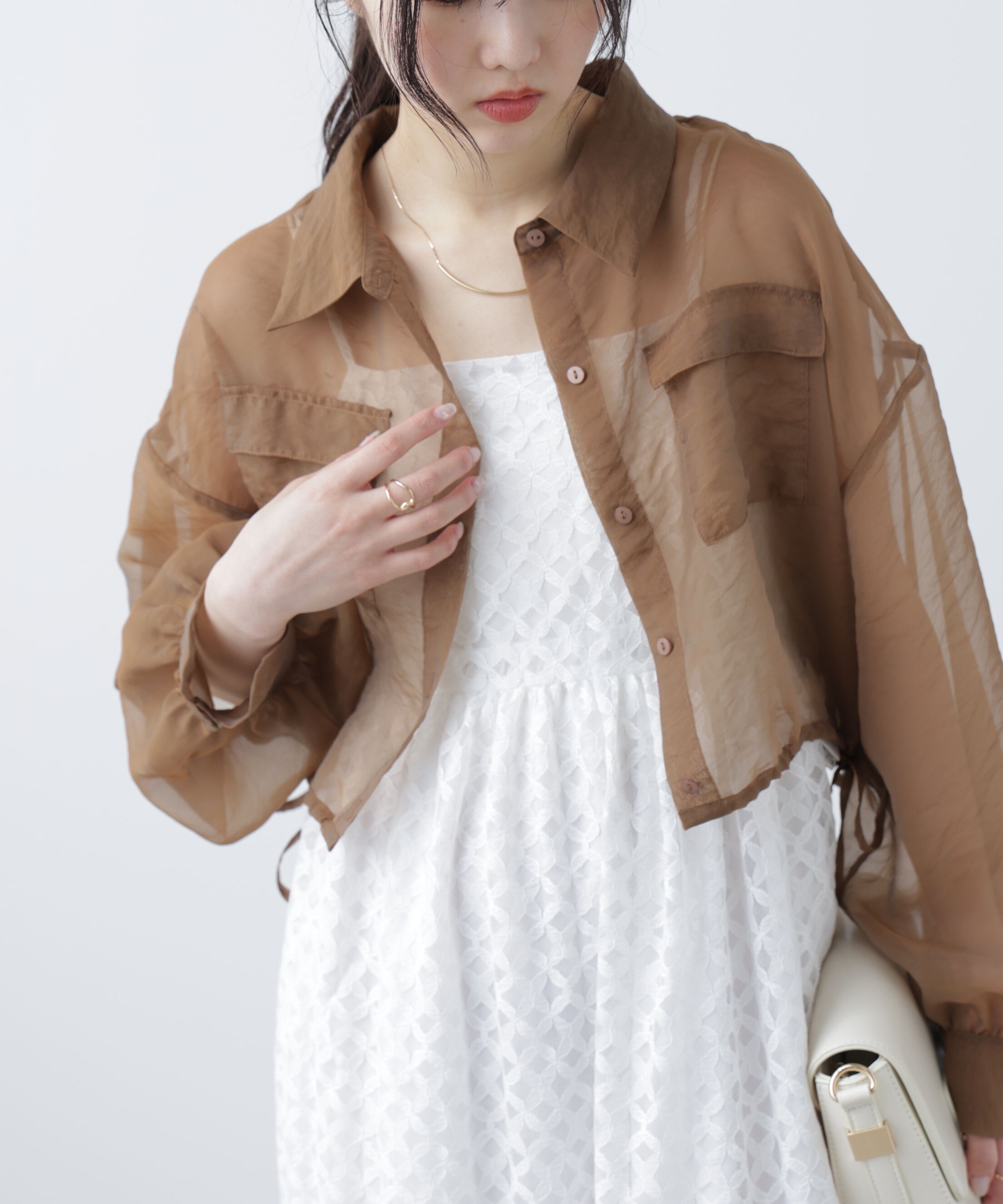  「裾ドロストショート丈シアーシャツ」|シャツ・ブラウス|