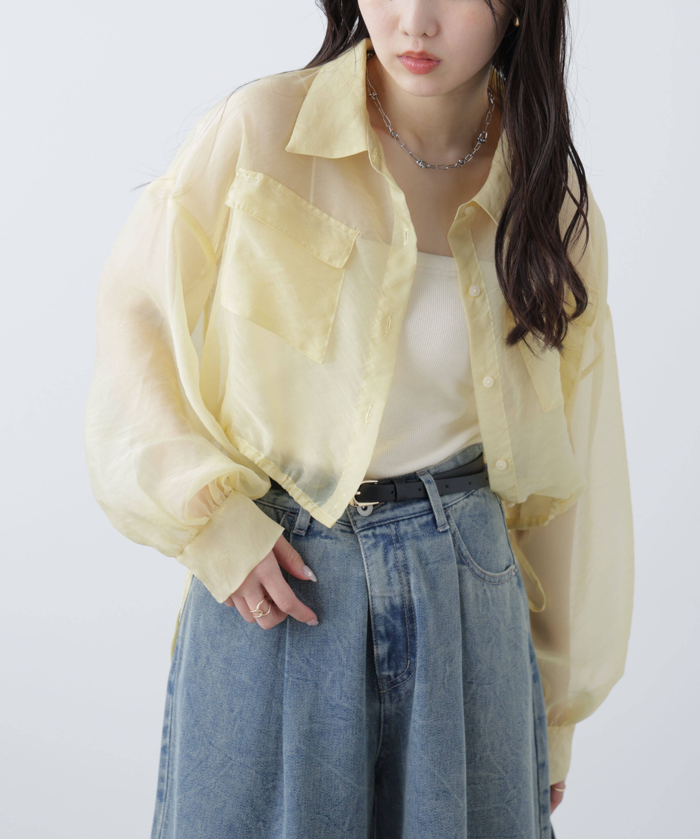  「裾ドロストショート丈シアーシャツ」|シャツ・ブラウス|