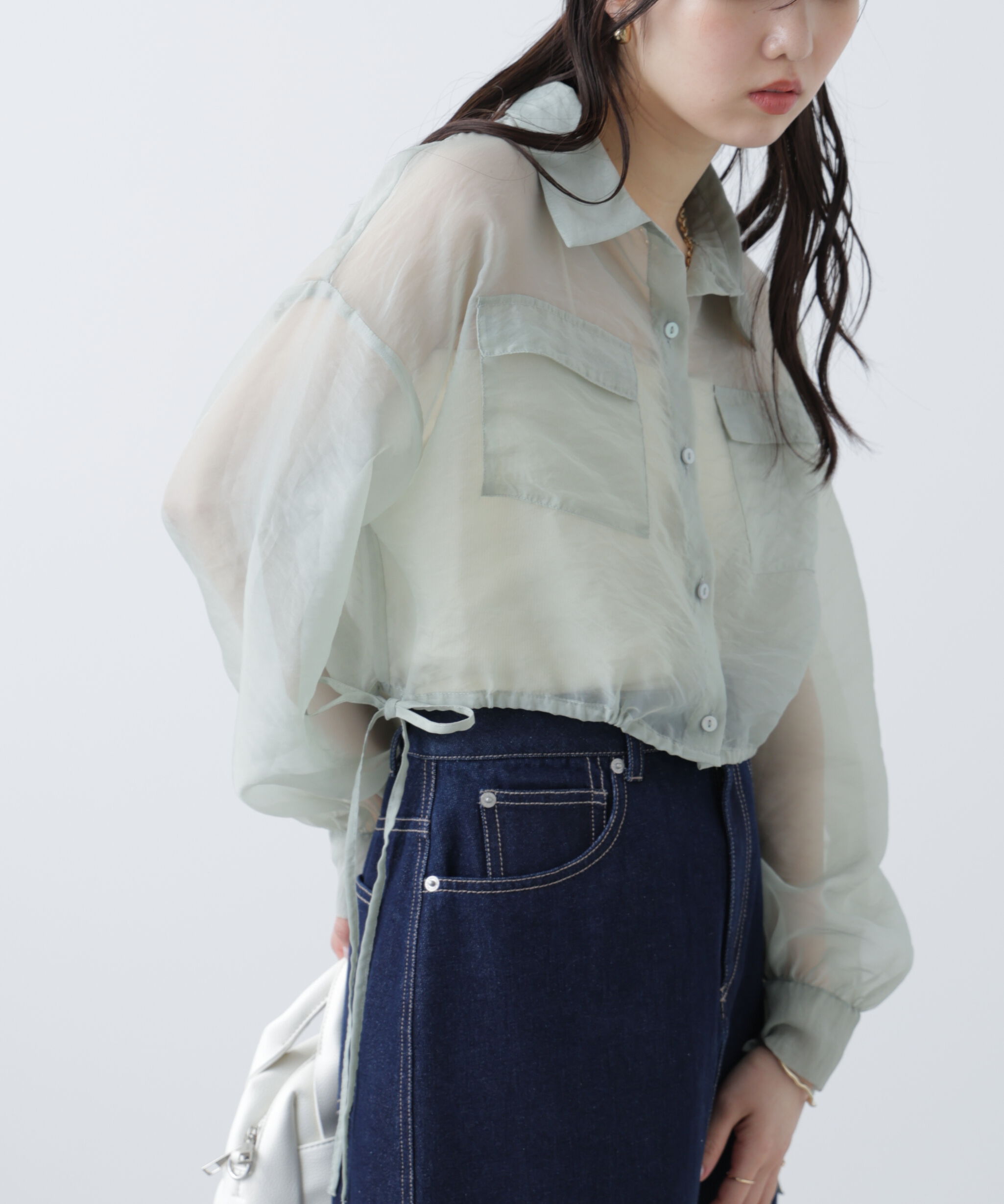  「裾ドロストショート丈シアーシャツ」|シャツ・ブラウス|