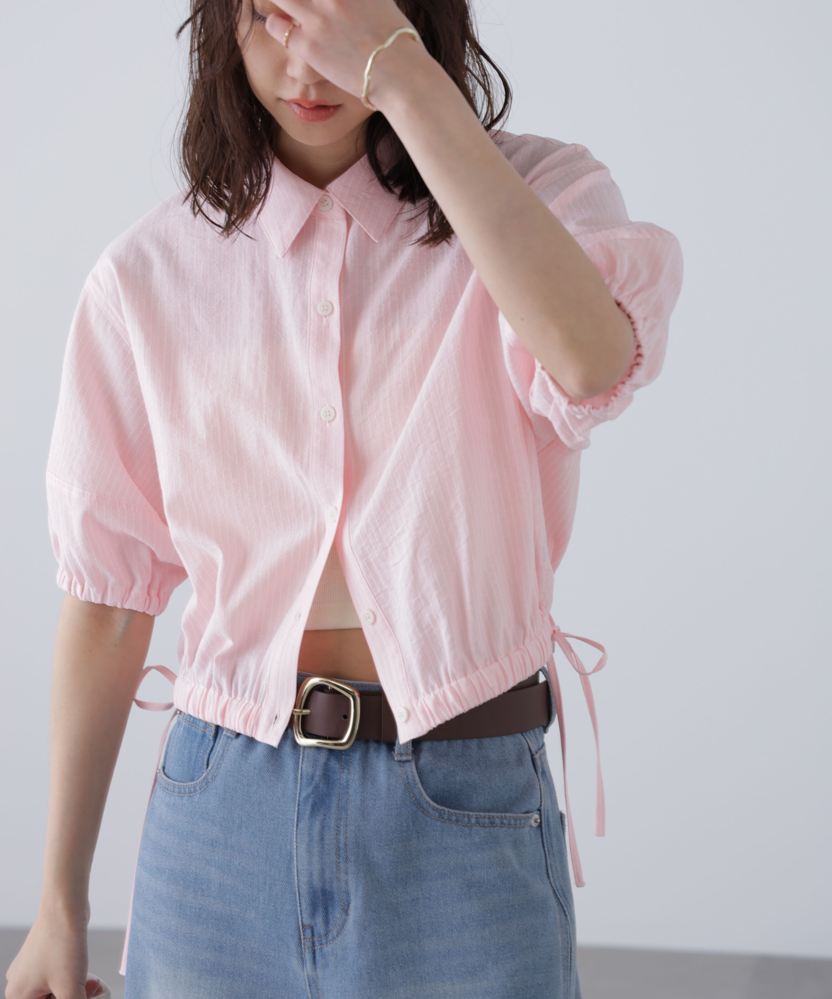  「裾ドロスト半袖ブラウス」|シャツ・ブラウス|